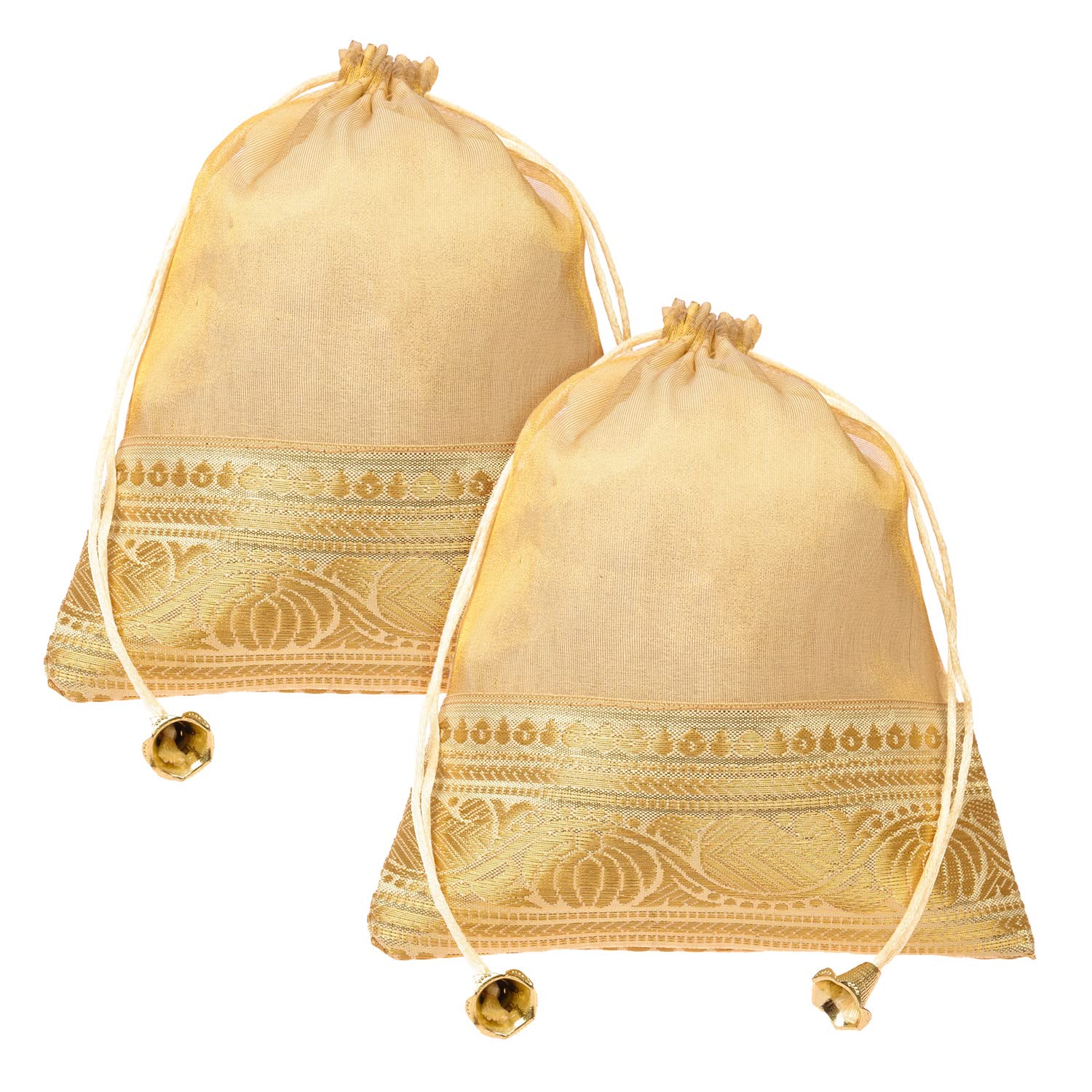 Kuber Industries Potli | Tissue Fabric with Banarasi Border | Wallet Potli | Traditional Indian Drawstring Bags for Wedding | Shagun | 7x9 Inch | Pack of 2 | Golden (B0C2YQ9MKB) Amazon Price History, Amazon Price Tracker