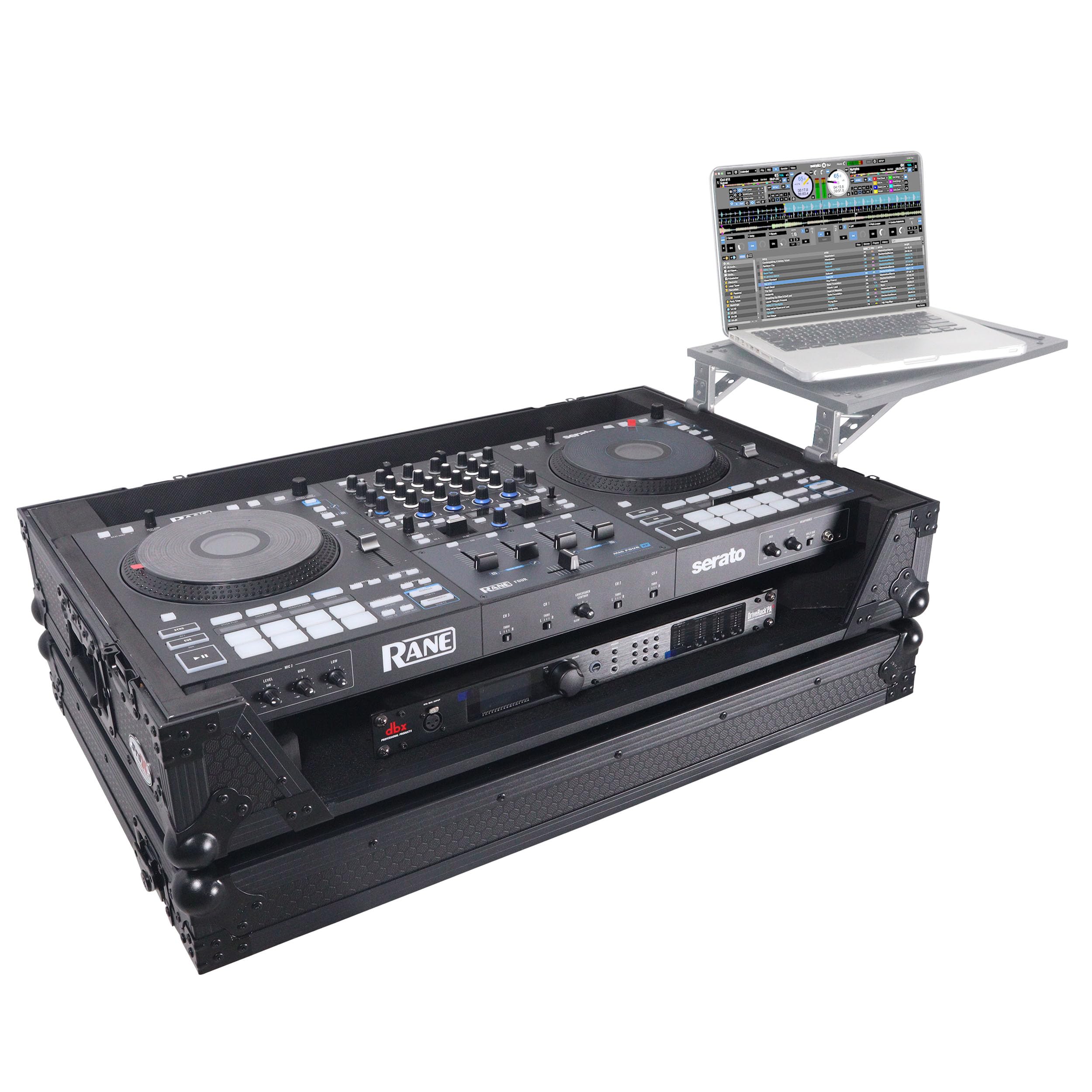 Prox XS-RANEFOUR WBL ATA Flight Style Road Case for Rane 4 Dj Controller | Gig-Ready Series | CNC Technology | Honeycomb Digital Surface | 1U Rack Space Wheels | Black Hardware - Black Finish