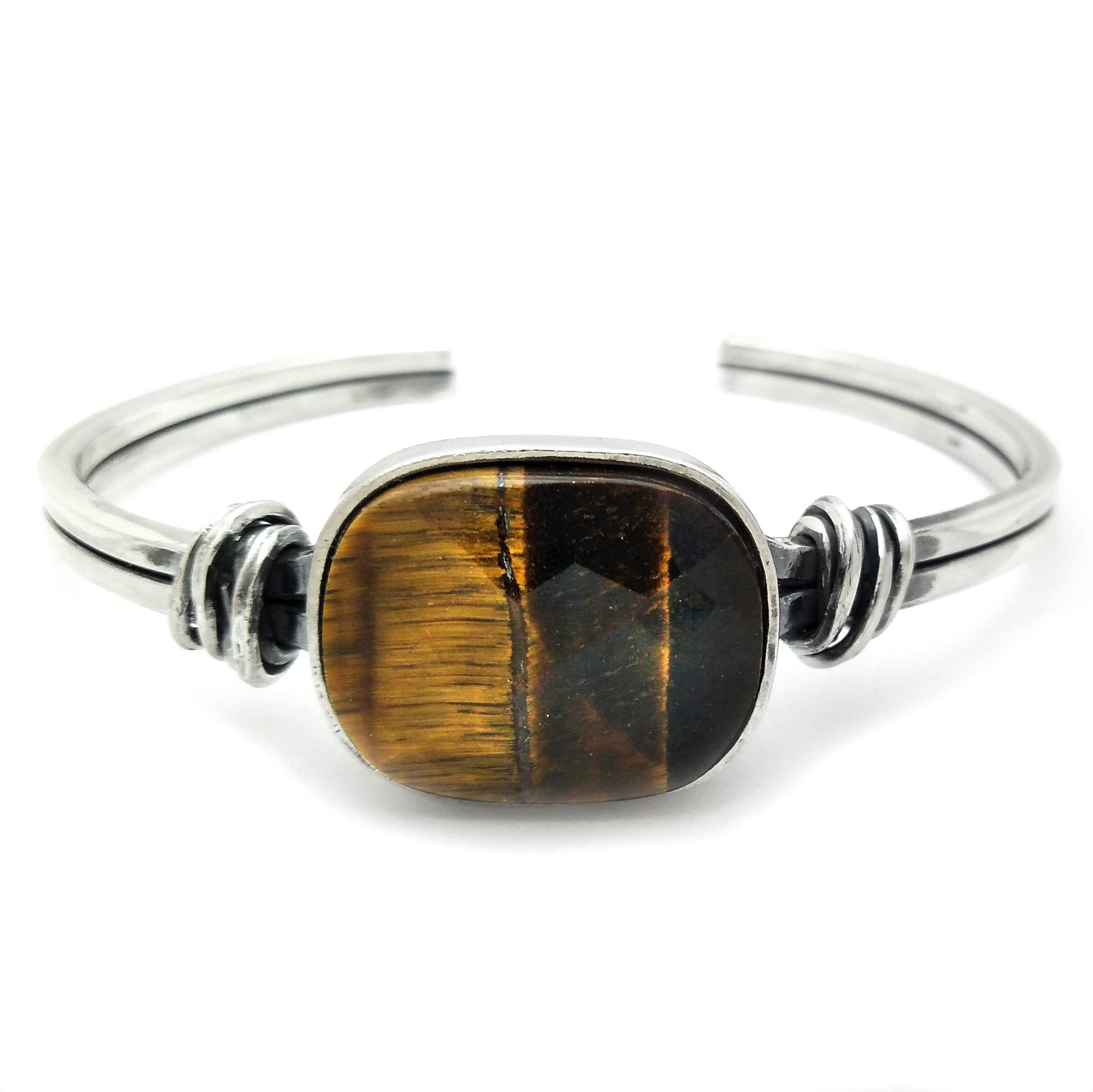 BRACCIALE RIGIDO in ARGENTO massiccio 925 brunito,con pietra OCCHIO DI TIGRE al centro