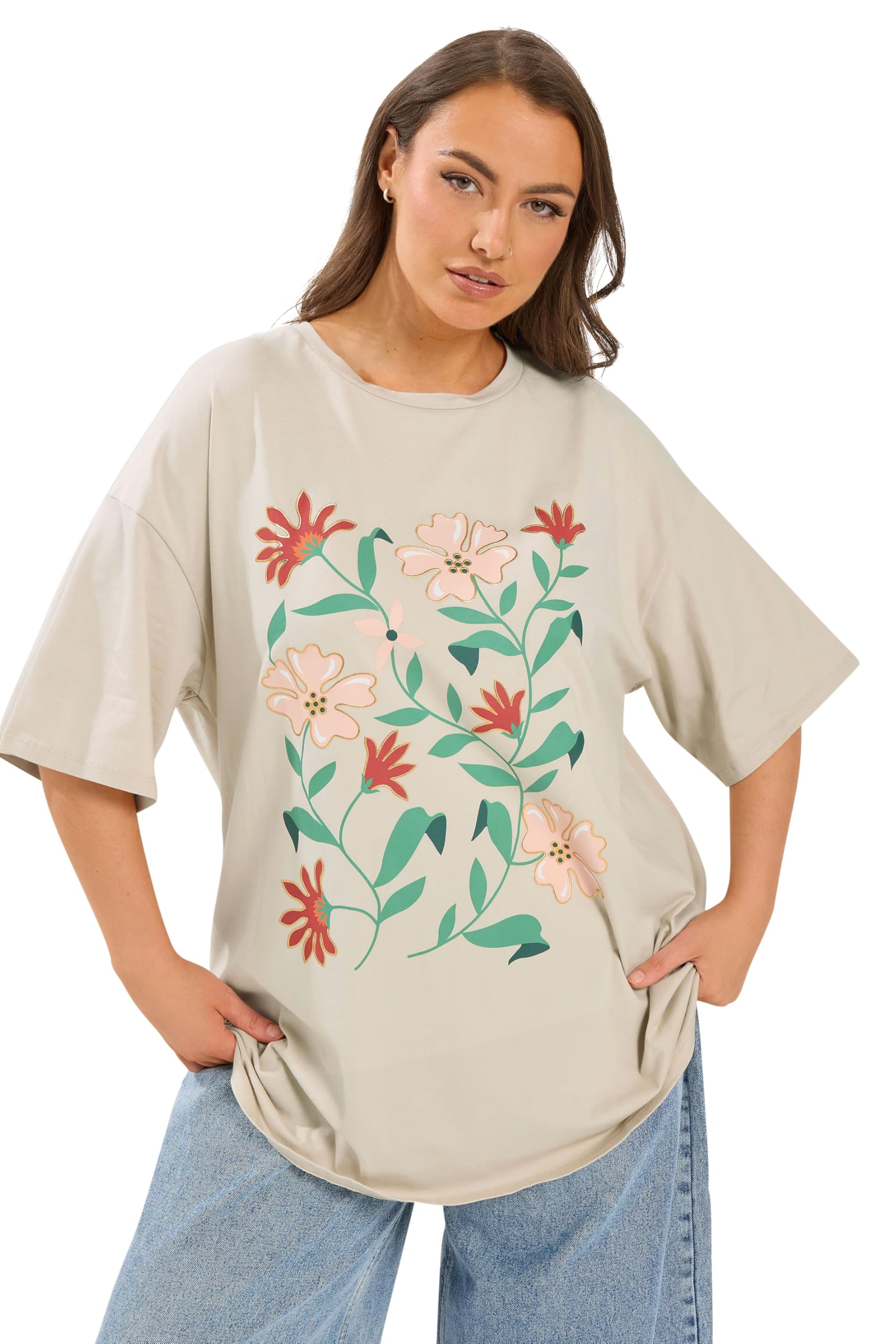 Yours - Women's T-Shirt - Floral Print - Size 22-24 - Natural