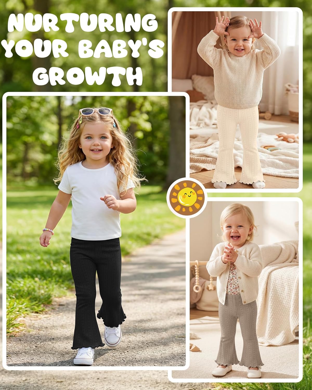 3 Pack Baby Girls Flare Pants Soft Ruffle Trousers Toddler Solid Bell Bottoms Infant Girls Lightweight Leggings - Image 5