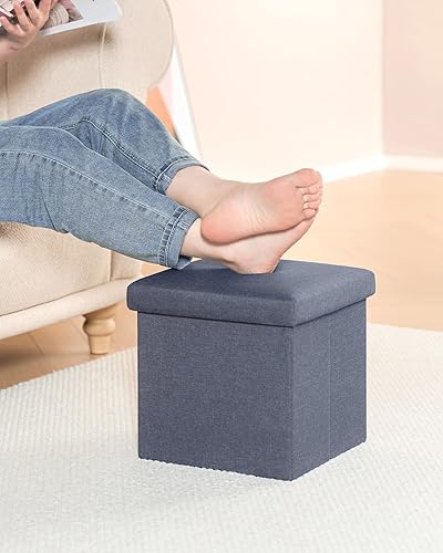 Miniatura 2 de B FSOBEIIALEO Cubo otomano de almacenamiento, asiento de pie pequeño de lino, para sala de estar, dormitorio, oficina en casa, reposapiés de Azul