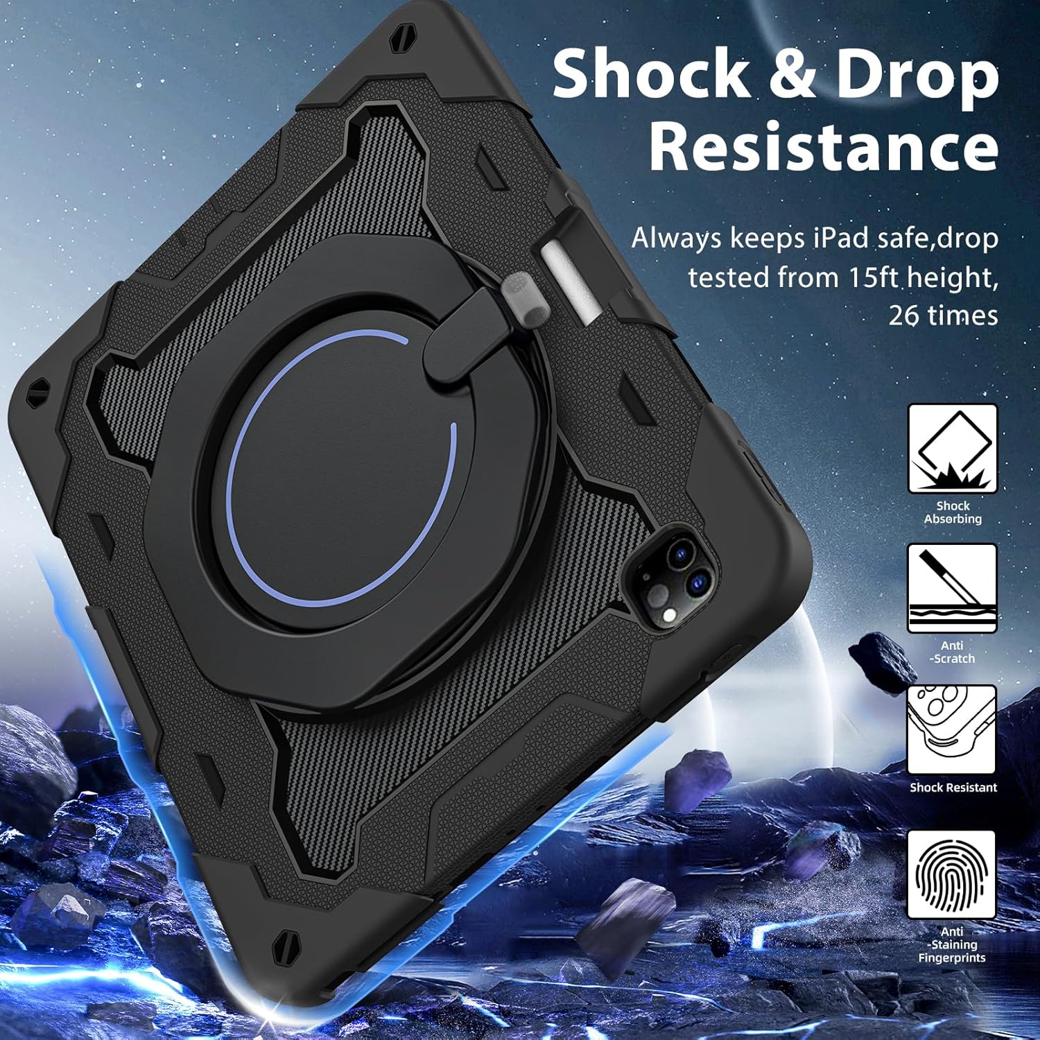 ROISKIN for iPad Pro 12.9 -Inch Case (6th, 5th, 4th & 3rd Gen)with HD Screen Protector, 360 Stand, Handle, Pencil Holder,Shoulder Strap[15ft Drop Protection]Rugged Bulky Full Body 12.9 iPad Pro Case - Image 5