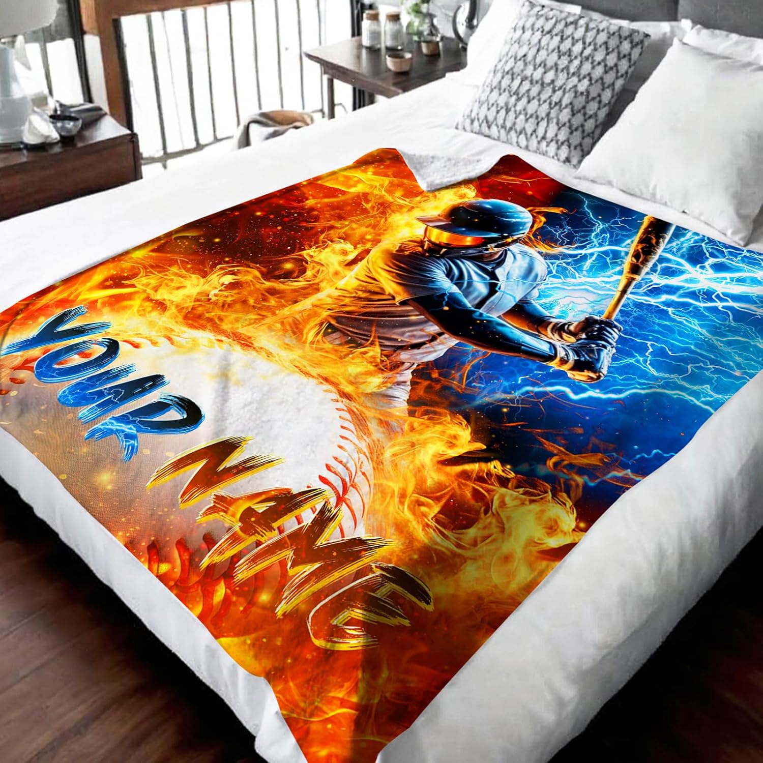 Baseball Blanket Gift for Boys Men Personalized Sport Theme Throw Blankets for Kids Adults, 60x80 Inches Lightweight Cozy Cool Custom Throw for Sofa Couch Bed Office
