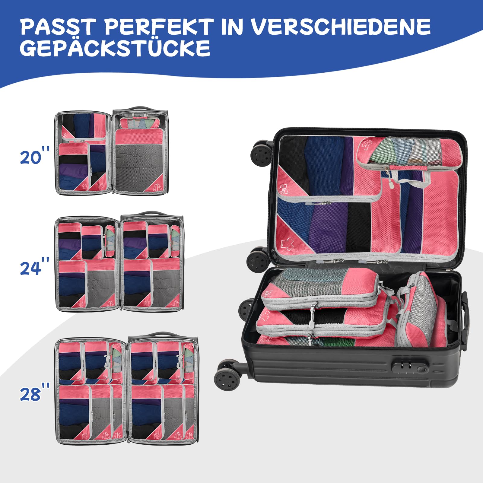 Set 5 Cubi Comprimibili Per Viaggi - Organizzatore Valigia Ultraleggero, Lavabile, Risparmia Spazio - Foto 4