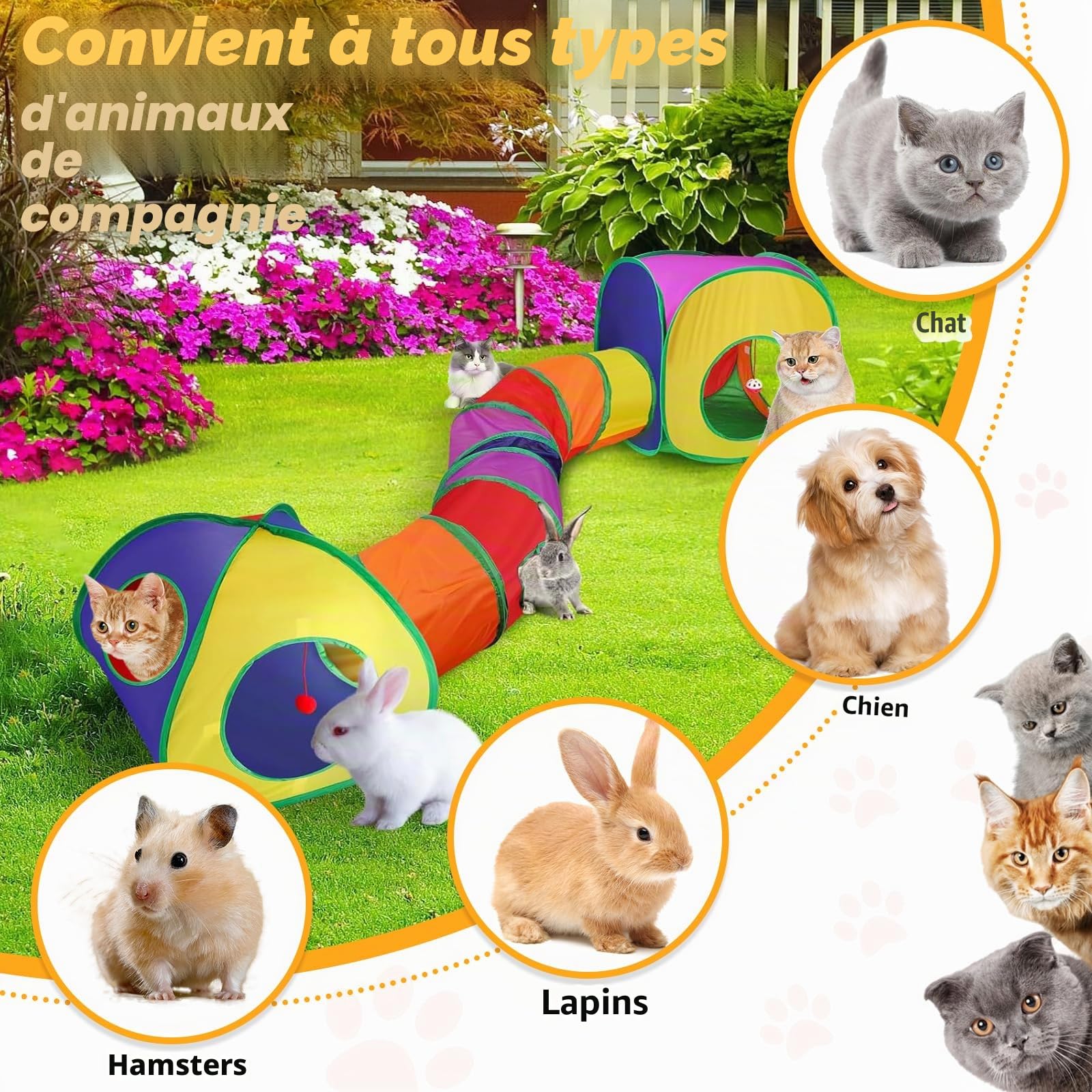 Jouet Tunnel Tente pour Chat Interieur Exterieur Jeu Tunelle pour Chat Interactif 3 en 1 Jouets pour Chats Jeux pour Chaton Tunelle Cat Toy Tunnel Pliable Cadeau pour Chien Lapin Chats Cobaye