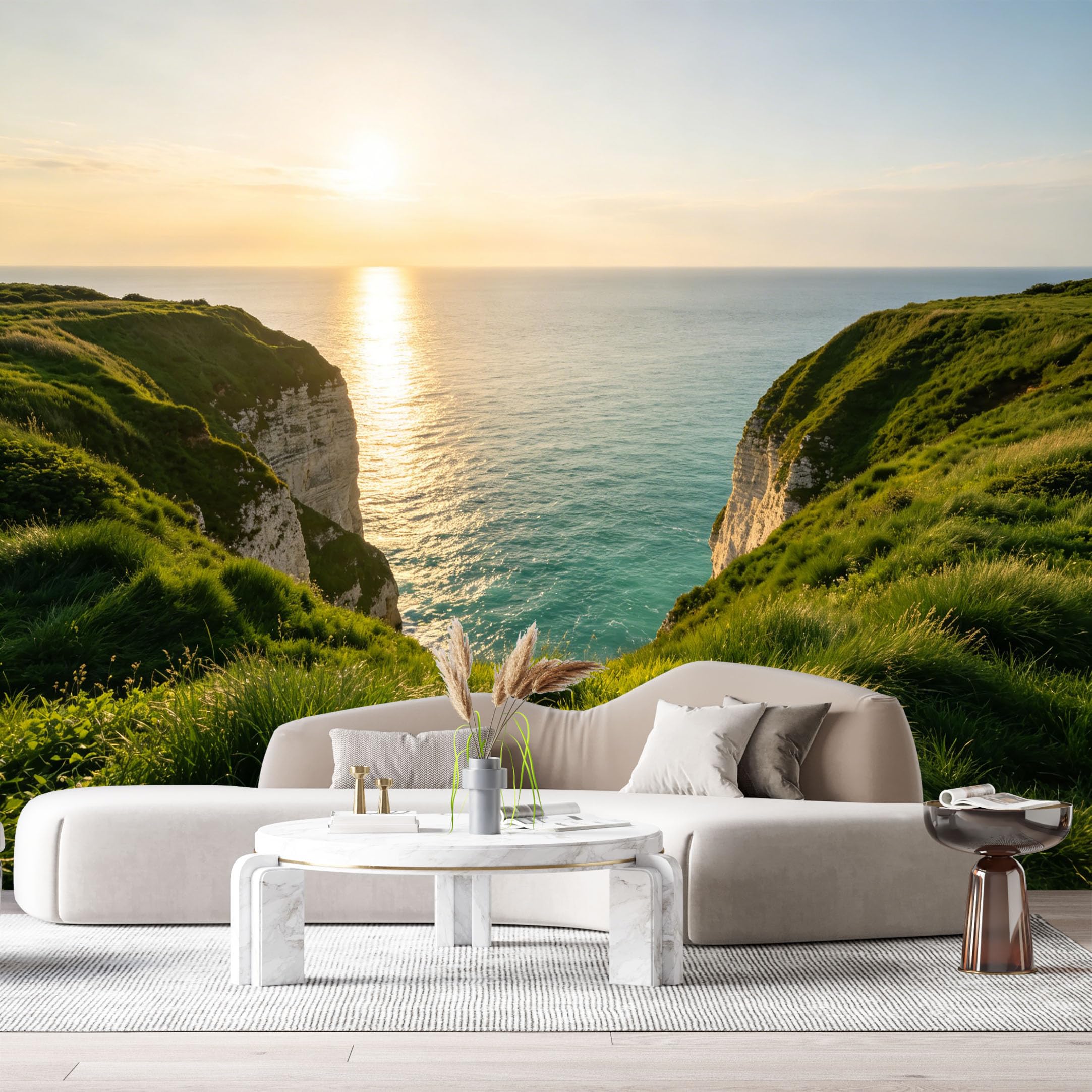 Custom Size Wall Murals Coastal Landscape Ocean Marine Sunset Cliff Horizon SelfAdhesive Wall Fabric Removable Large Wallpaper for Photo Living Room