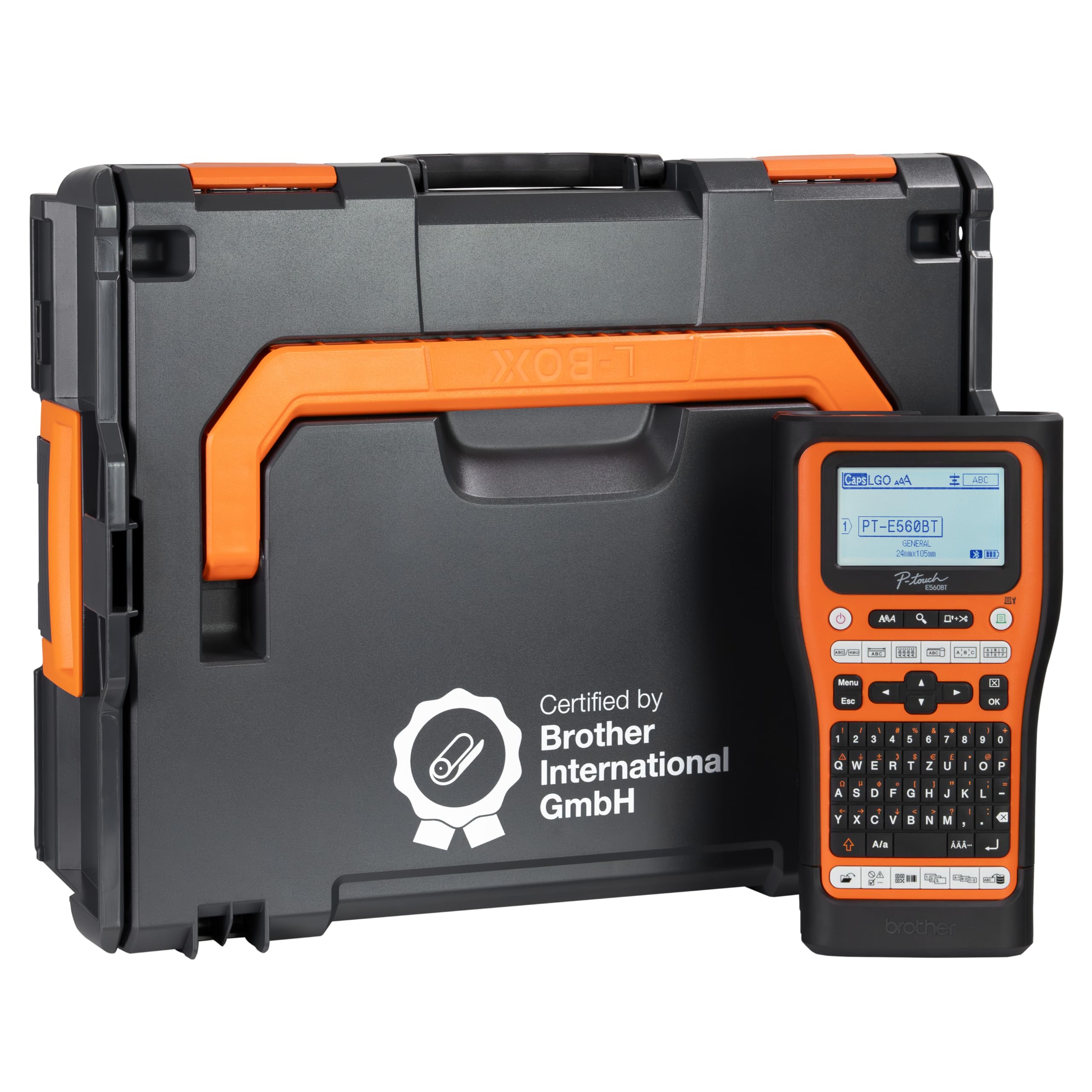 PT-E560BT e Brother L-BOXX 136 con inserto in gommapiuma, certificato da Brother International GmbH