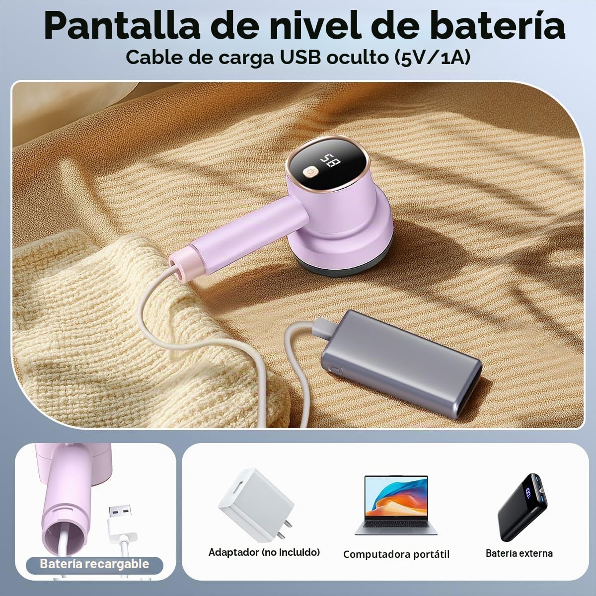 Quitapelusas Electrico,Quita Pelusas para Ropa con Recargable USB Cable para Ropa y Hogar,Pantalla LCD - Aparato Cortabolitas con 3 Velocidades,Cuchilla de 6 Puntas,Doble Protección (Rosa)