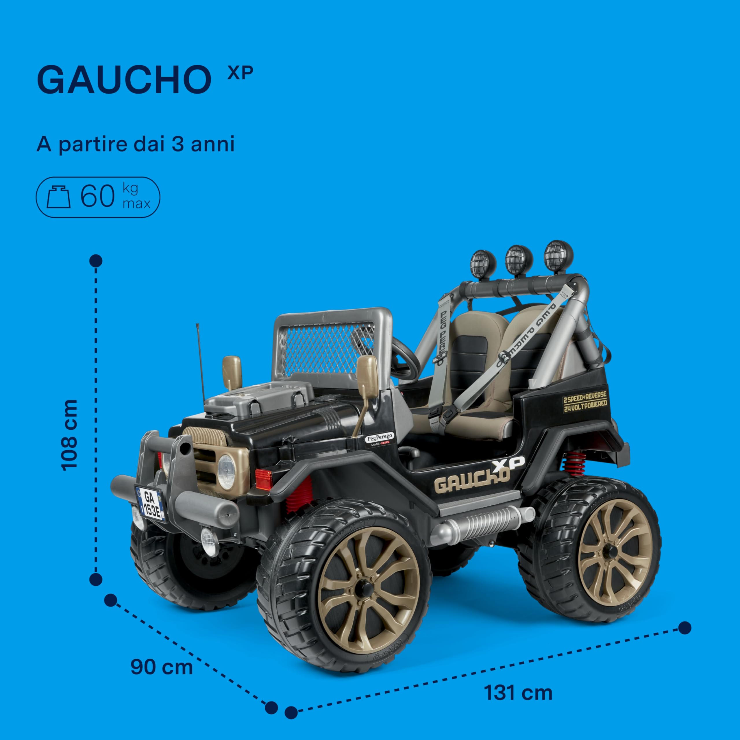 PEG Gaucho XP Fuoristrada Elettrico Cavalcabile per Bambini dai 3 Anni con Luci LED, Suoni, Radio FM e Batteria Ricaricabile 24V