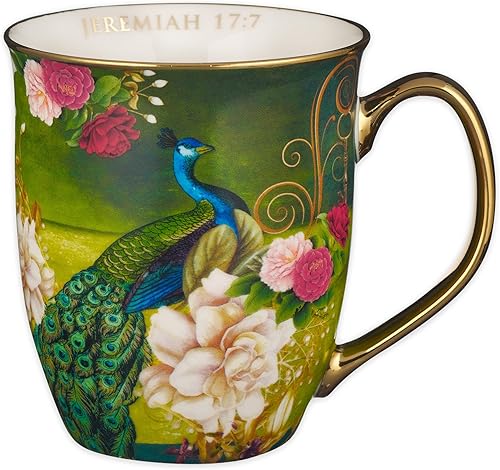 Christian Art Gifts Taza de cerámica para café y té, taza grande de 14 onzas con versículo bíblico inspirador para mujeres Blessed, sin plomo, pavo