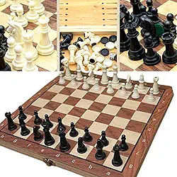 Tabuleiro Jogo de Xadrez 3 em 1, Tabuleiro Magnético em Madeira, 24x24 cm, Peças Pretas e Brancas, Dobrável portatil Tabuleiro Luxo, Portátil e Educativo | Presente Inteligente para Crianças e Adultos