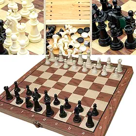 Tabuleiro Jogo de Xadrez 3 em 1, Tabuleiro Magnético em Madeira, 24x24 cm, Peças Pretas e Brancas, Dobrável portatil Tabuleiro Luxo, Portátil e Educativo | Presente Inteligente para Crianças e Adultos