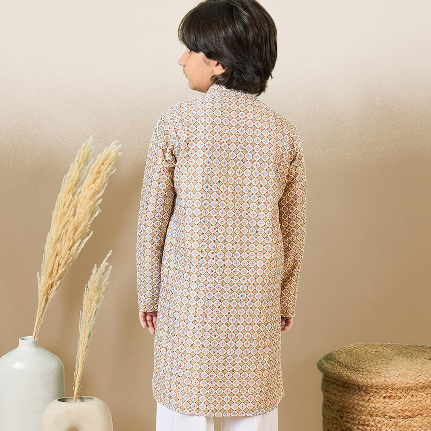 Sanwara Printed Brown Kurta with Sequins for Boys (32) 2