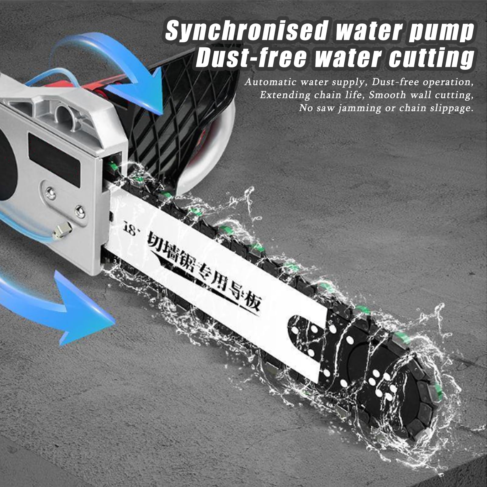 Tagliamuri Elettrico Industriale 5800w/6500w, Sega per Cemento con Catena Diamantata,profondità di Taglio 350mm/480mm,con 2 Catene Diamantate E 2 Barre di Guida