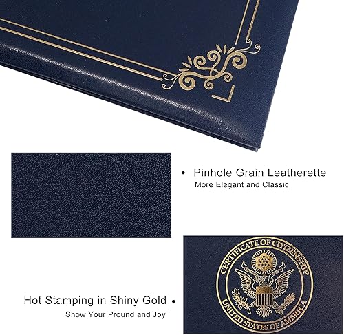 Miniatura 3 de GraduatePro Portacertificado de Ciudadanía Estadounidense 2025 Naturalización Cubierta Acolchada de Cuero Sintético con Gran Sello Dorado de los