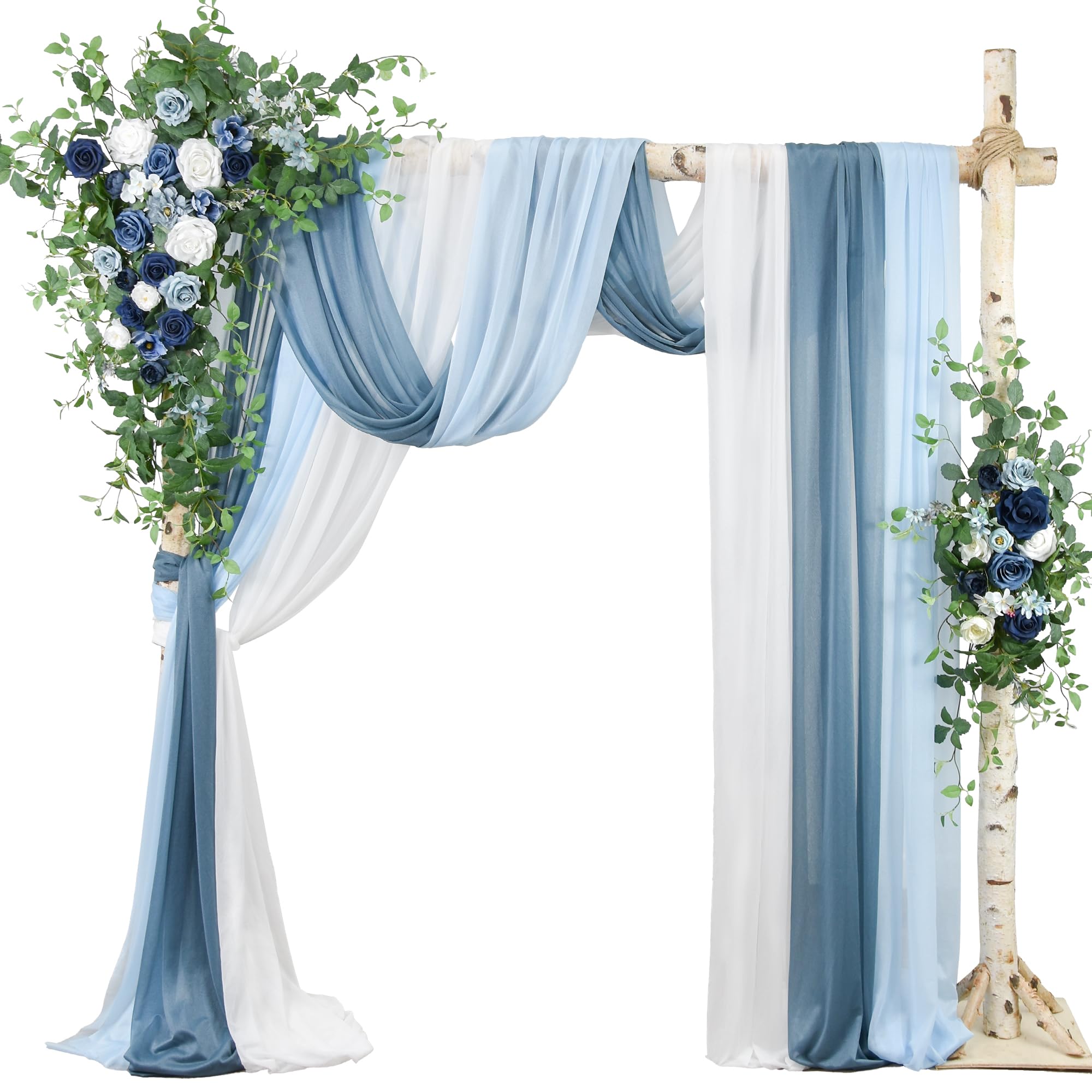 Ting's time Artificial Wedding Arch Flowers Kit (Set of 5)-2Pcs Floral Swag Arrangement 3Pcs Fabric Drap for Wedding Ceremony Reception Backdrop Decoration Blue
