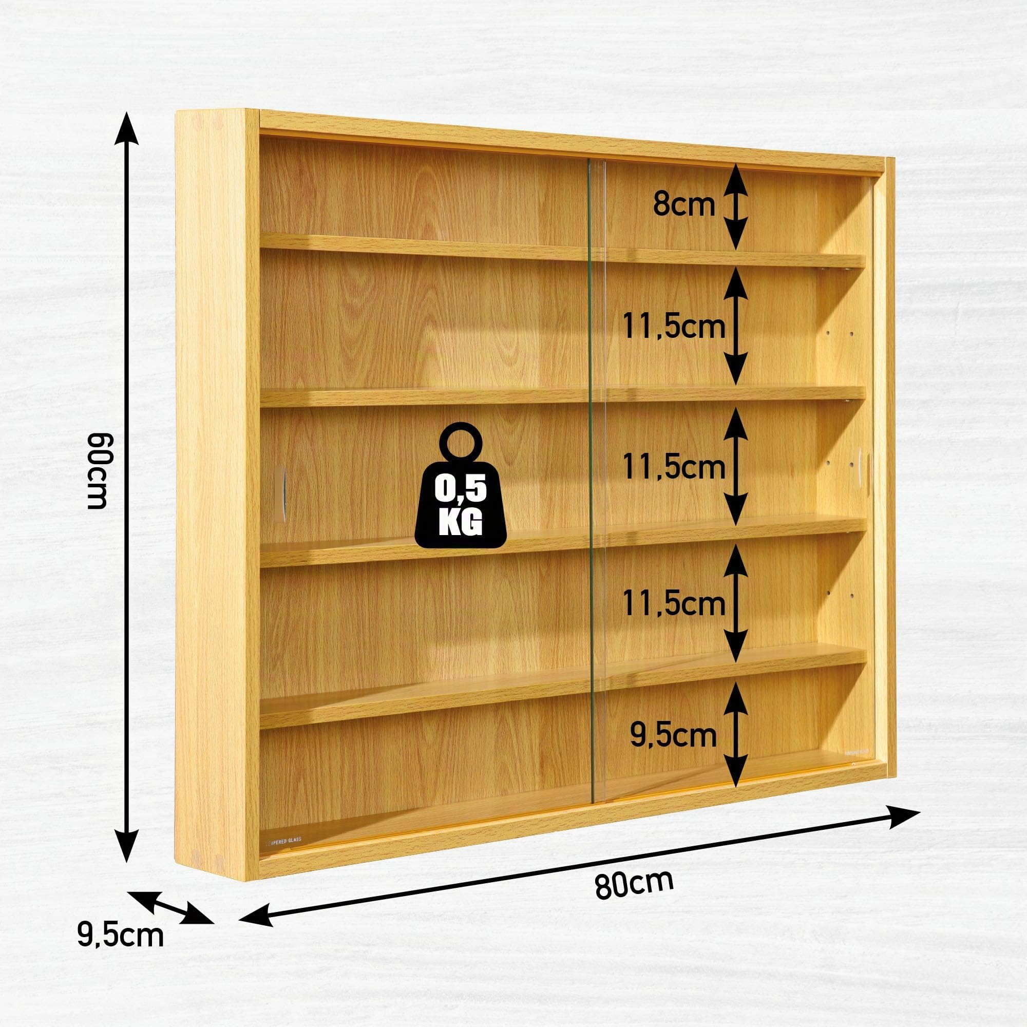 Inter Link Espositore da parete per oggetti da collezione Mobile a 4 ripiani 5 scomparti per miniature MDF Decoro Faggio (80x60x9,5 cm) Acquario