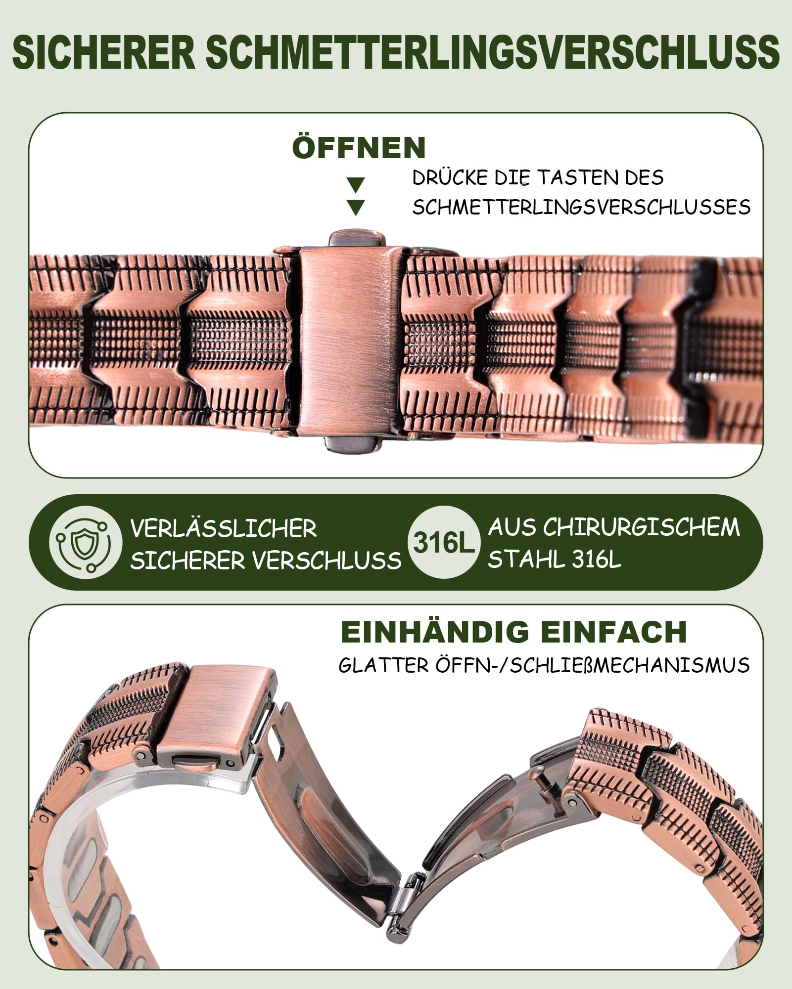 MagEnergy Bracelet en Cuivre pour Homme - Aimants Ultra-Forts de 5000 Gauss, Ajustable avec Outil de Réglage
