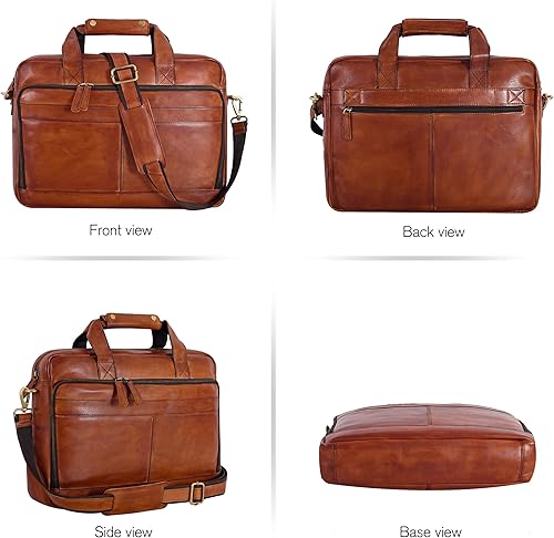 Vista 19 de Oak Leathers Leather Messenger Bag for Men and Women - Laptop Briefcase Bag For College, Office, Adjustable Shoulder Strap Nuez