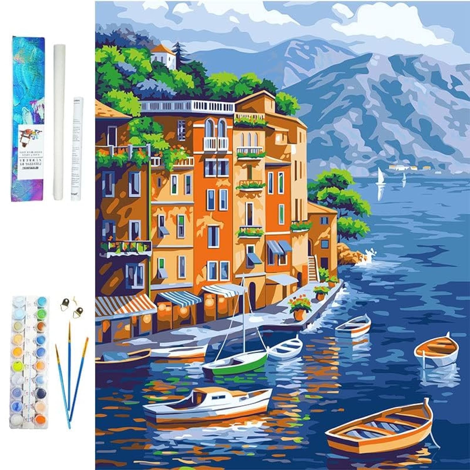 KASTWAVE Paint by Numbers Kits for Kids Adults Beginner, DIY Acrylic Oil Painting On Canvas,16 x 20 inch Linen Oil Canvas， Without Frame DIY Color Landscape Oil Painting Acrylic Paints, Ideal