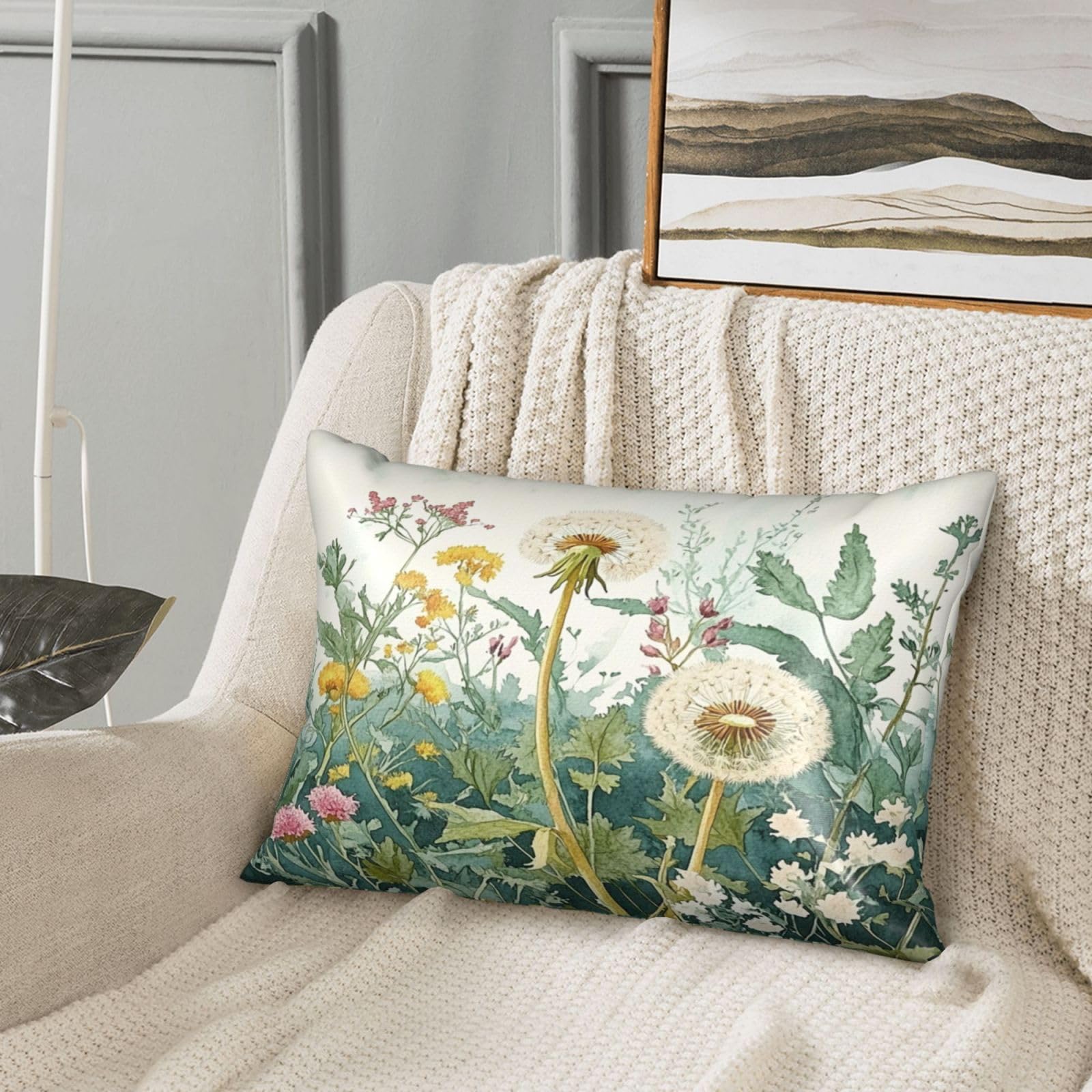 Spring Herbs Dandelion Satin Pillowcase Summer Green Leaves Silk Pillow Cases for Hair and Skin Slipping Body Pillow Cover with Zipper Queen Size 20x30 Pillowcase Decorative for Kids Bedroom