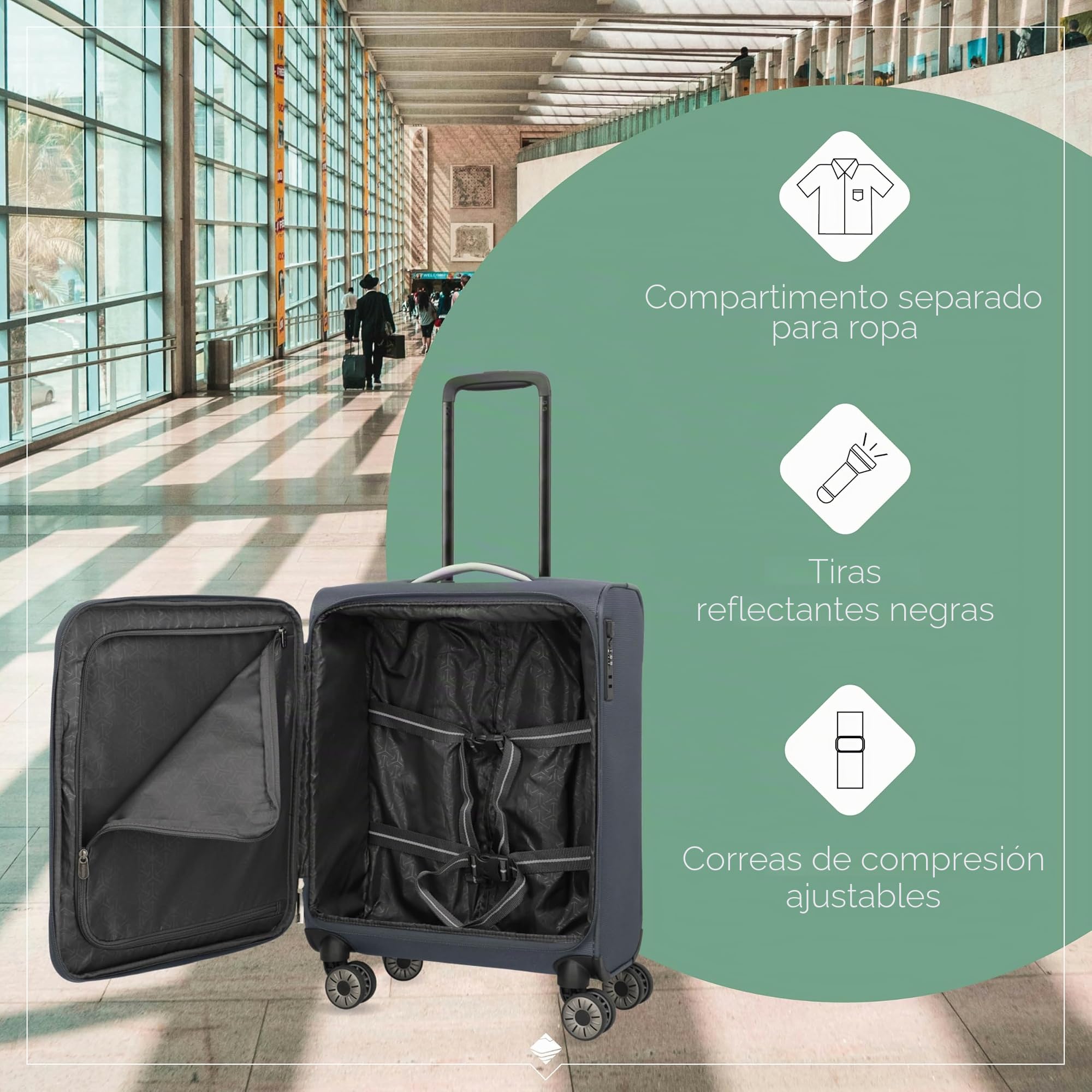 travelite Maleta de Equipaje de Mano con 4 Ruedas para Condor + Ryanair, Cerradura de combinación integrada, Trolley de Equipaje Blando superligero con función de Enganche, 55x40x20 cm, 37 l, 1,9 kg