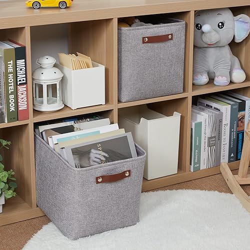 Vista 250 de HNZIGE - Canastas pequeñas de tela para organización (paquete de 6) canastas plegables de almacenamiento para estantes, armarios, lavandería, Asas