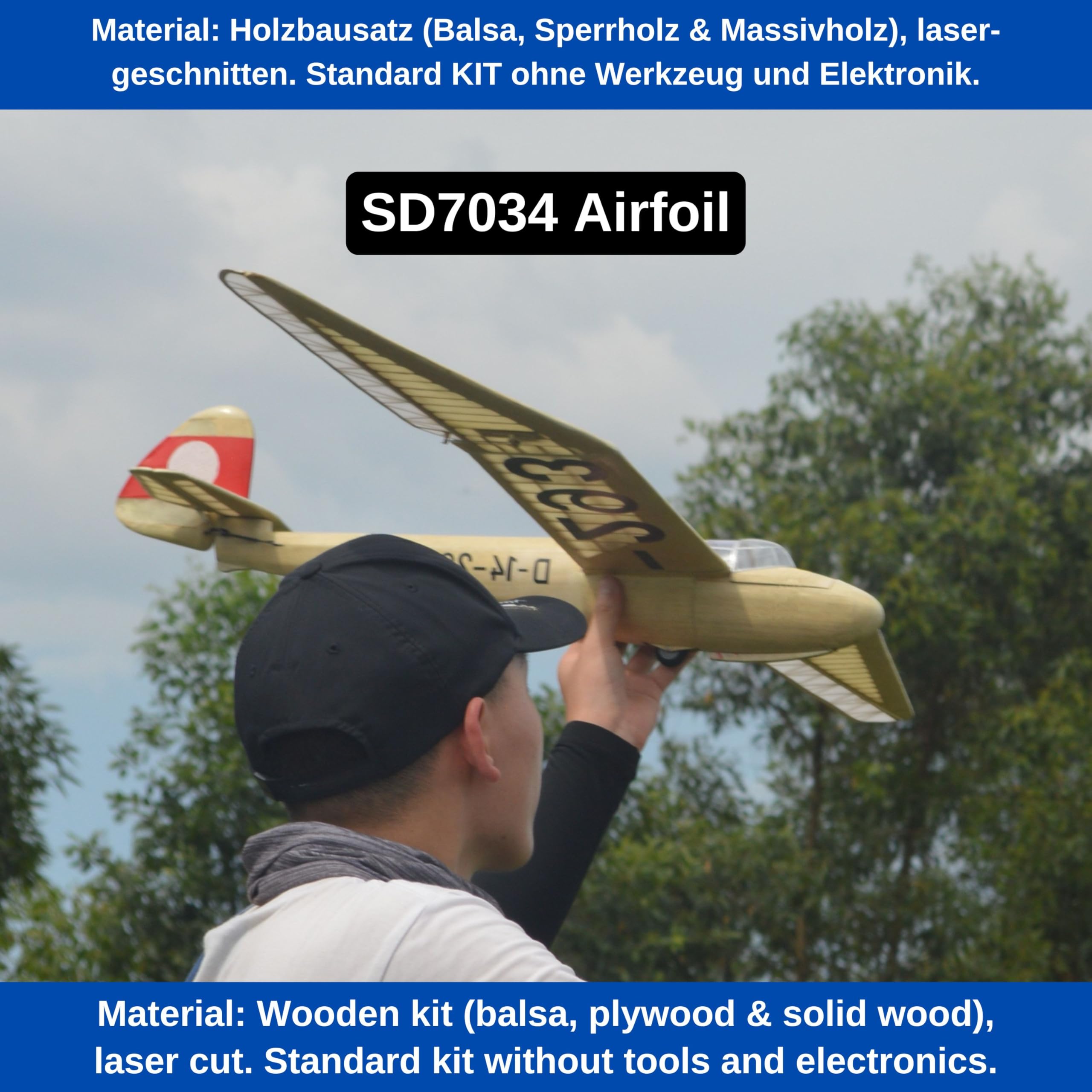 Gö-3 Minimoa Modellflugzeug Kit, Maßstab 1:12, 1422 mm Spannweite, Lasercut Holz Bauteile, SD7032 Profil, 632 mm Rumpflänge, 320 g RTF, RC Gleiter Modell Holzbausatz, Modellbausatz zum selber Bauen