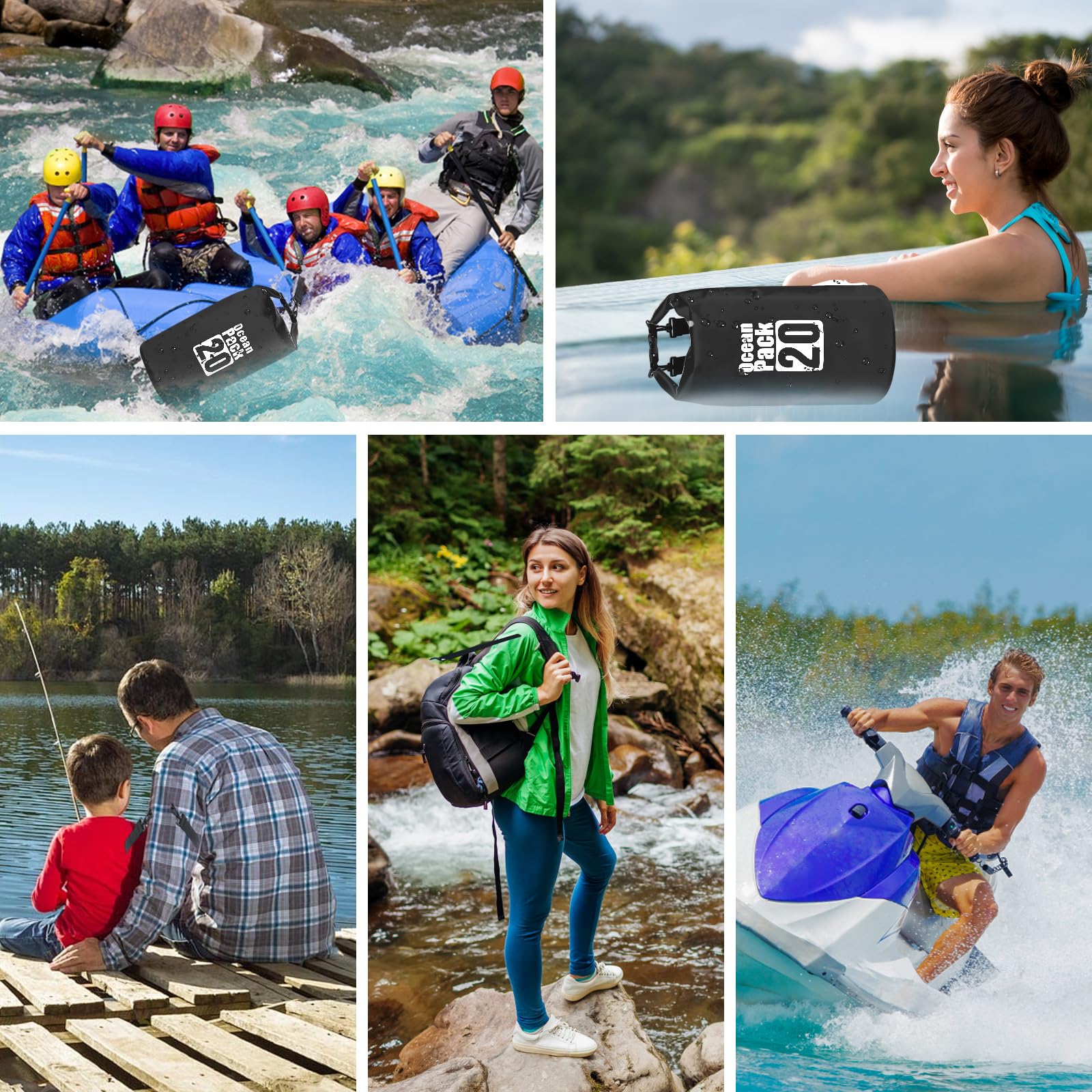 Gucass Dry Bag, 20 L Worek wodoszczelny Wodoszczelna torba regulowanym pasek na ramię, na Telefon Komórkowy, Regulowany Pasek na Ramię, na kemping, rafting, pływanie, surfowanie, Czarny