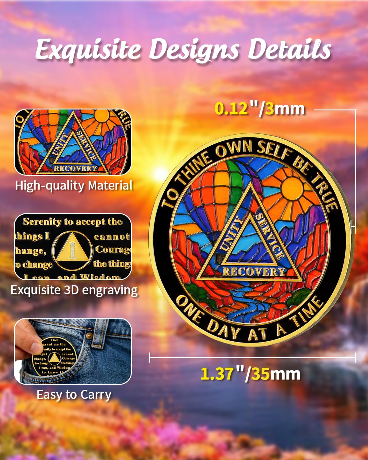 ACGZQY 1 Year Sobriety Coin - Rainbow Valley AA Chips and Medallions - Balloon Valley of Hope Sobriety Chip AA NA Sober Anniversary Token Inspirational Gifts Alcoholics Anonymous Addiction Recovery - Image 3