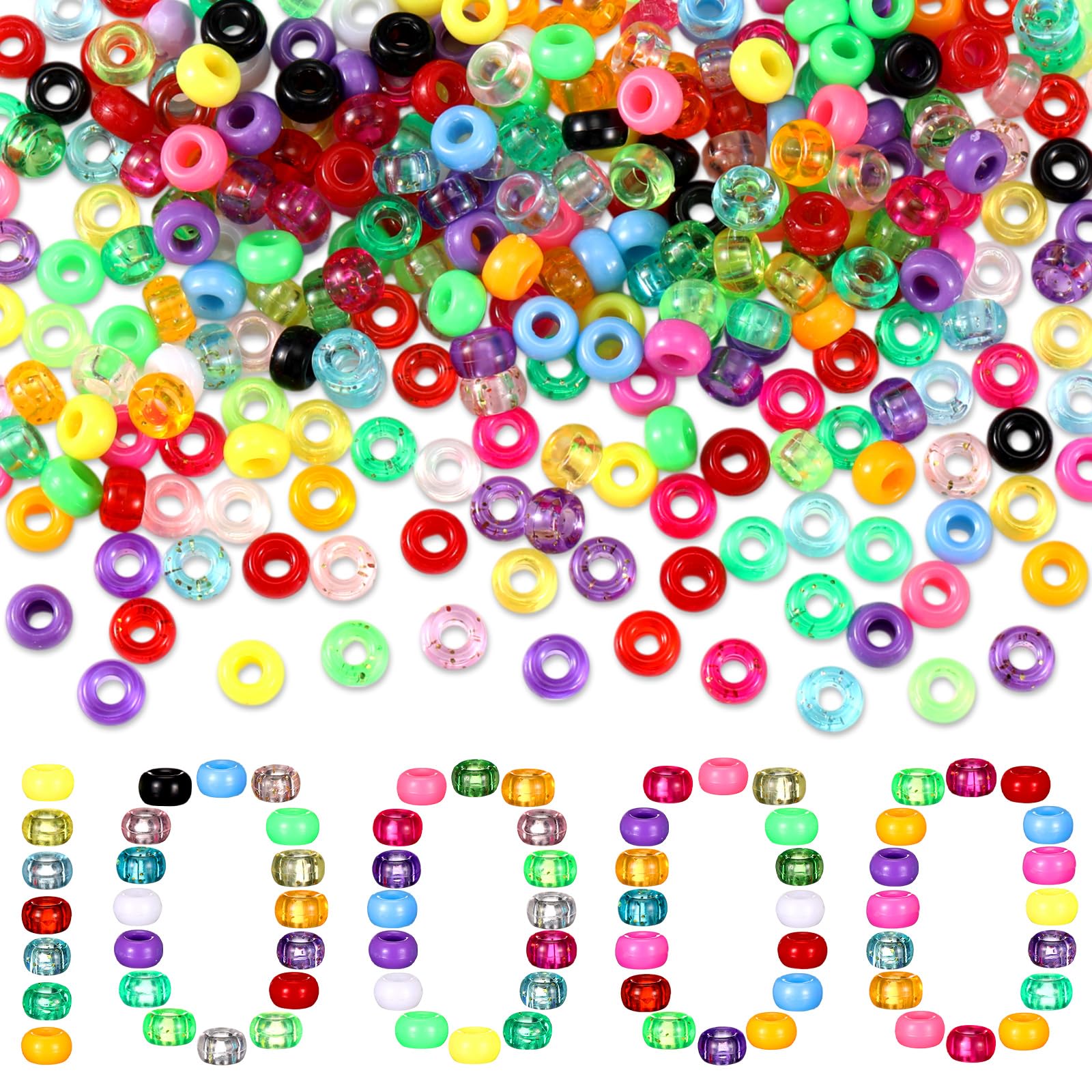 Lot de 10 000 petites perles Kandi en plastique pour fabrication de bijoux, loisirs créatifs, bracelets, tresses, cheveux, filles - 4 x 6 mm - 28 couleurs