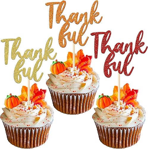 Rsstarxi Paquete de 24 palillos de dientes con purpurina para cupcakes de Acción de Gracias, para bodas, despedidas de soltera, fiestas de