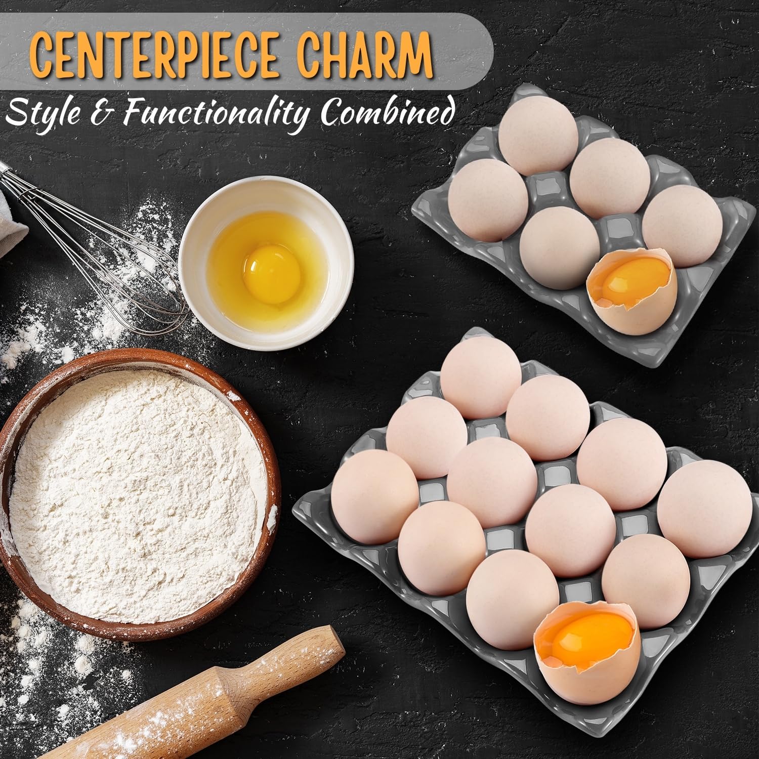 Flexzion 12 + 6 Cups Ceramic Egg Holder for Fridge - Image 3