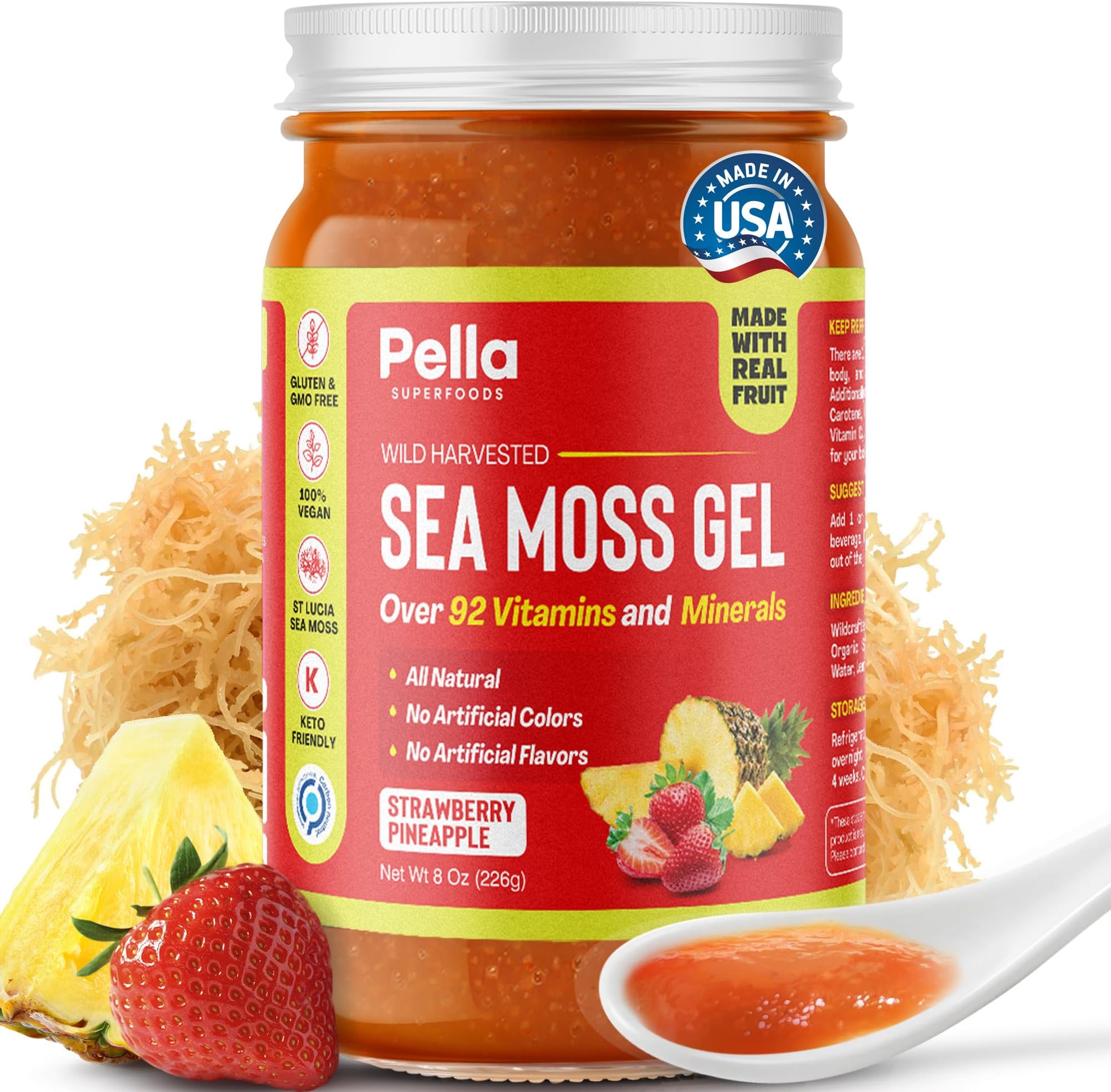Pella Nutrition Sea Moss Gel - Superfood, 92 Vitamins & Minerals, Wild harvested Organic Non-GMO Immune Defense Booster with Digestive Support, Real Fresh Fruit, Keto (Strawberry Pineapple, 8 oz.) 1