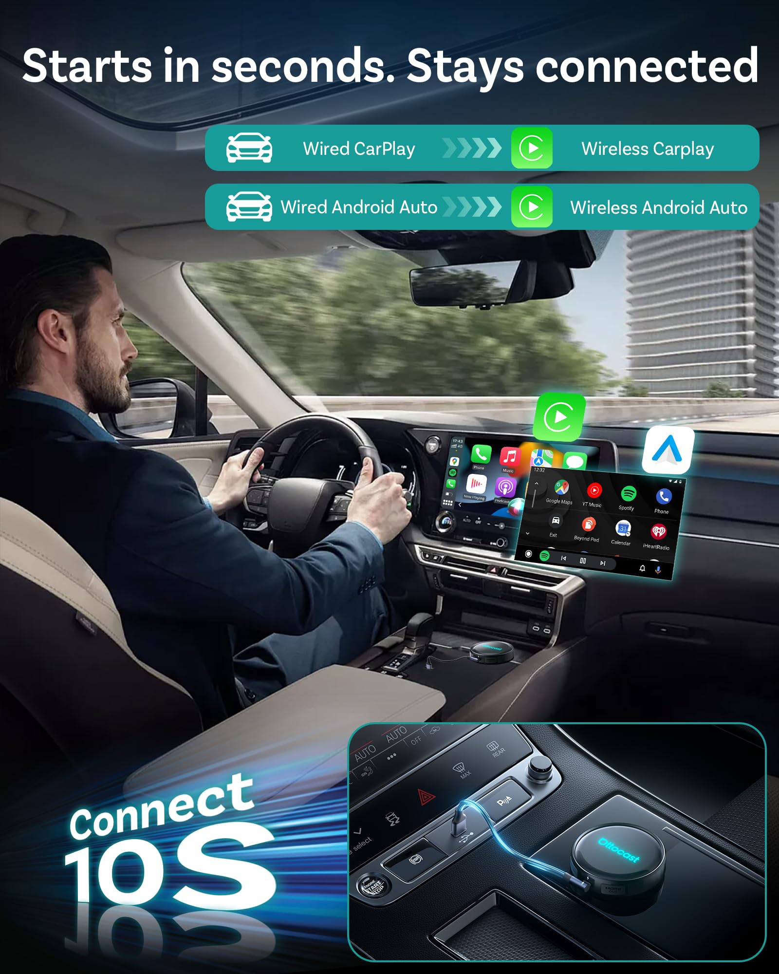 Ottocast P3 Pro OttoAibox Smart AI Car Box com assistente de voz
