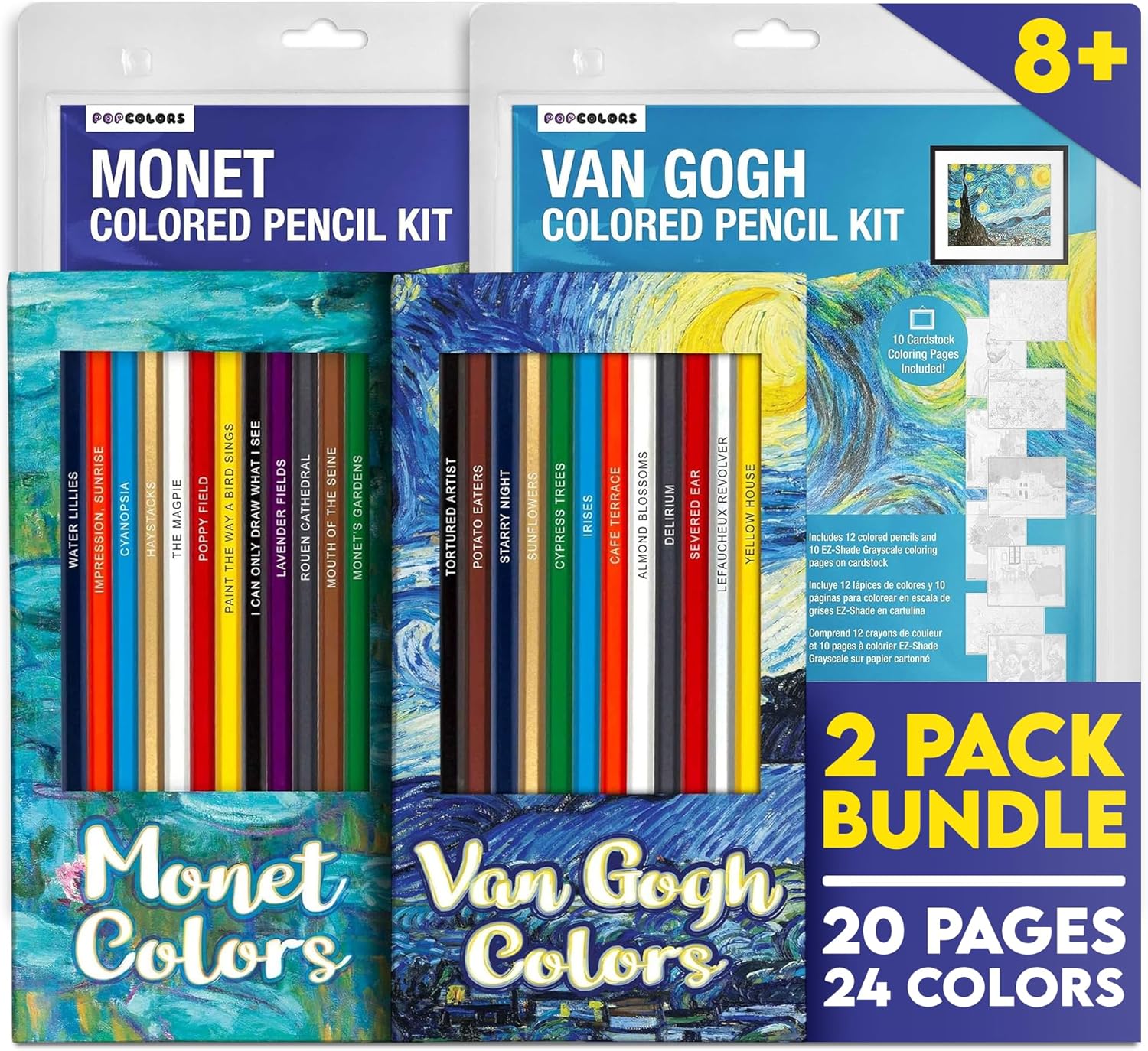 Van Gogh & Monet-Inspired Colored Pencil Sets for Art Lovers – 12 Themed Pencils with Soft Cores, 10 Fun Coloring Pages – Ideal Gift for Van Gogh & Monet Fans