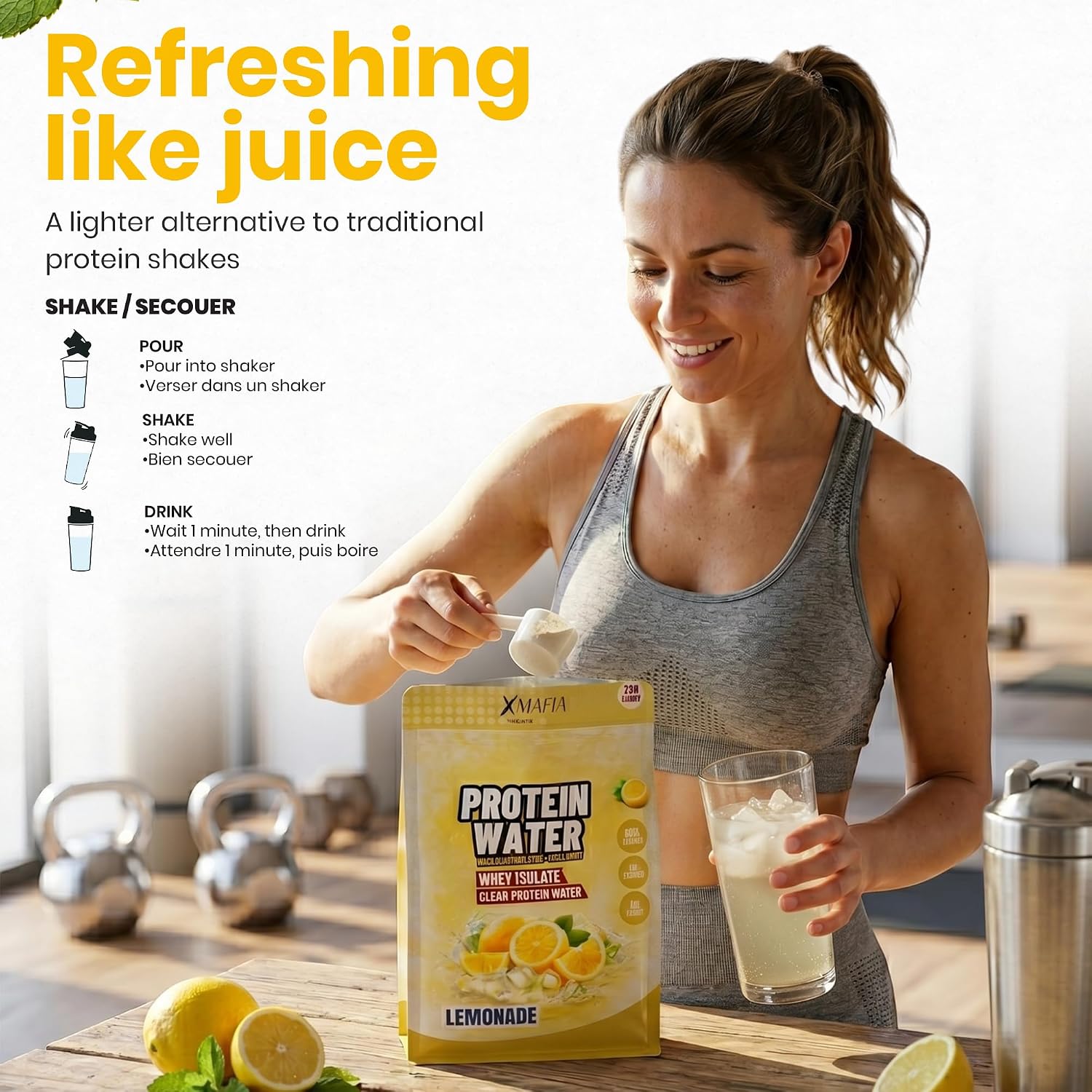 XMafia - Clear Whey Protein Isolate Powder – 20g Protein, 4g Electrolytes + Collagen Peptides, Zero Sugar, Refreshing Light Protein Drink Water, Whey Powder Protein Shake, Lactose Free – Lemonade
