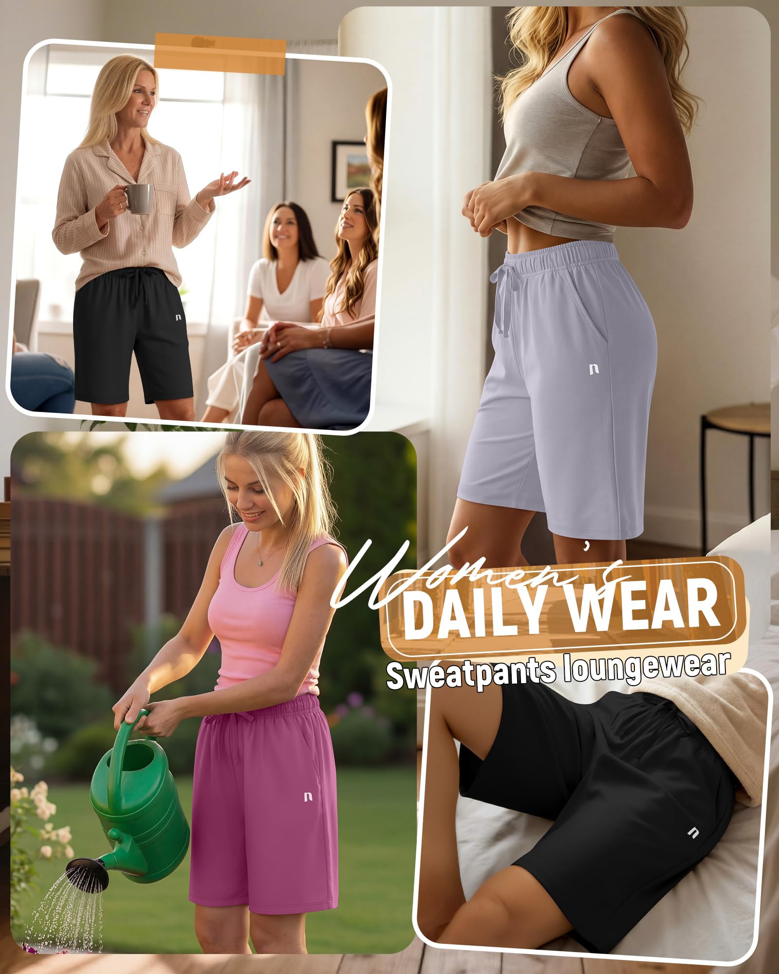 Neer Lot de 3 shorts à séchage rapide pour femme avec cordon de serrage et poches