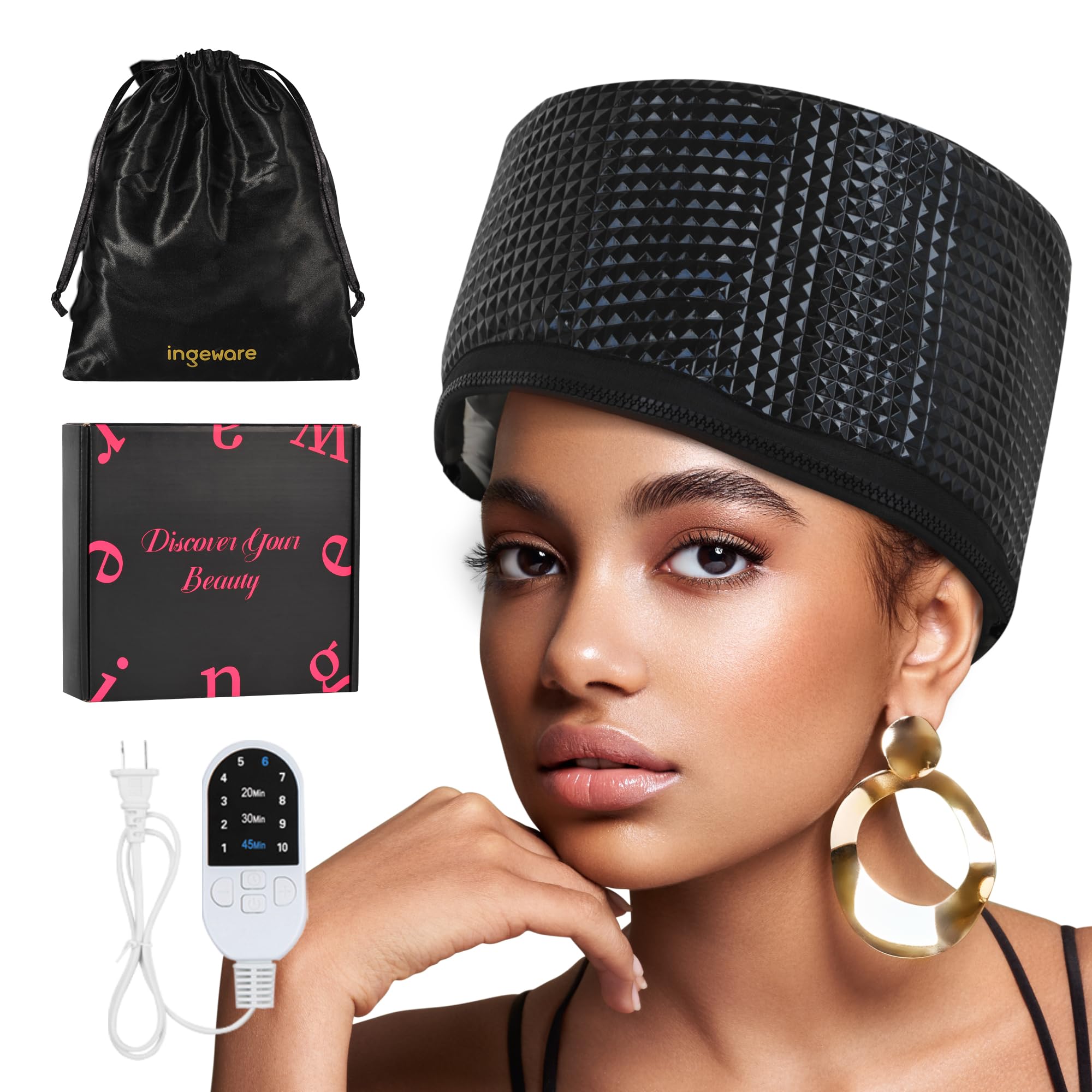 Heat Cap for Deep Conditioning, Thermal Cap for Hair Steamer Cap for Natural Hair Portable Electric Heat Hair Spa Cap for Home Use Pattern (Diamond Pattern)