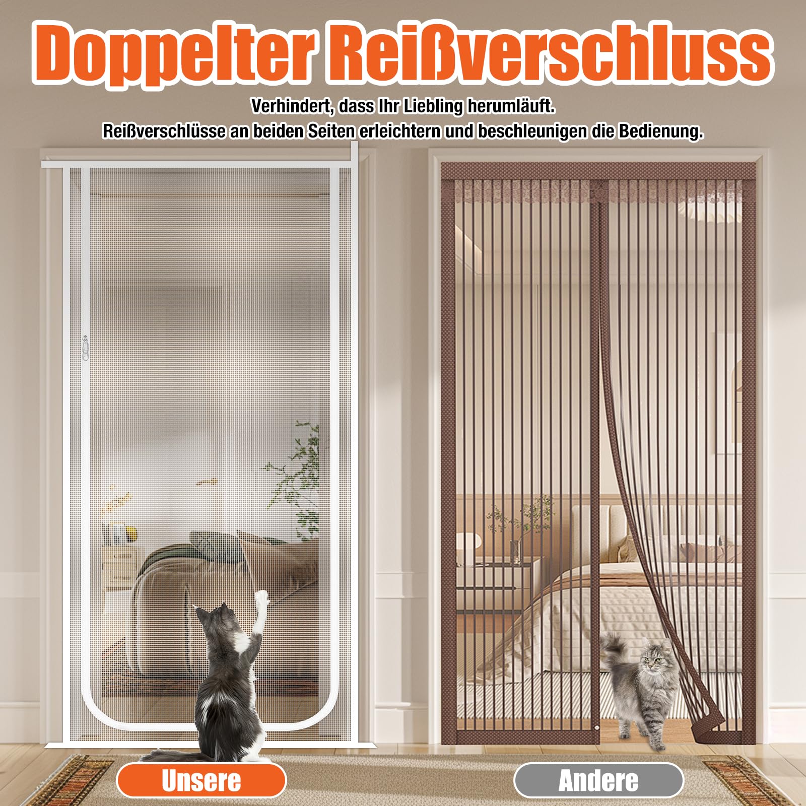 Katzennetz für Balkon 90cm X 200cm, Verdickt Katzengitter TüRgitter Katze, DASS Katzen Aus Laufen,Ohne Bohren, Insektenschutz Balkontü Rmit ReißVerschluss für Schlafzimmer Wohnzimmer, Weiß