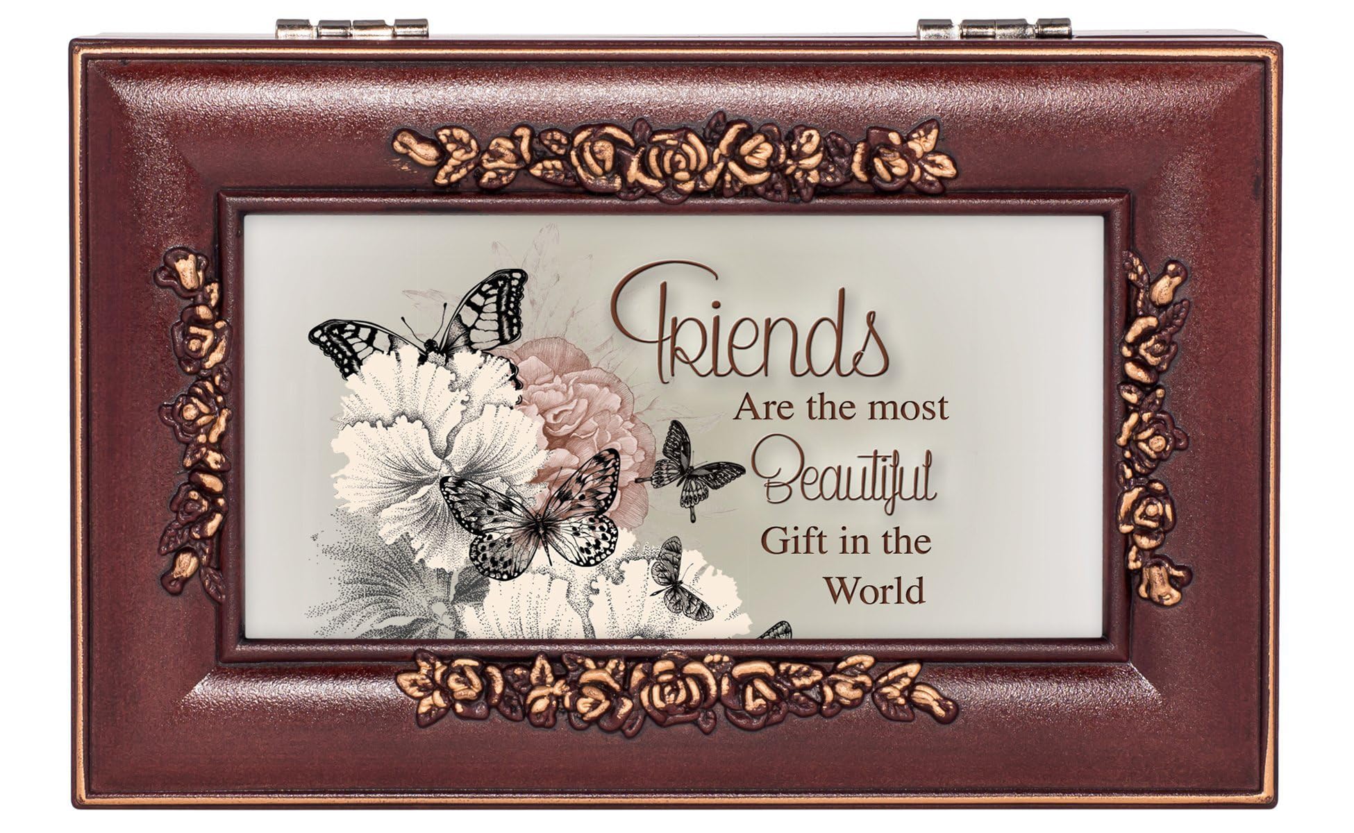 Cottage Garden Beautiful Friendship Rosewood Finish Jewelry Music Box Plays Canon in D