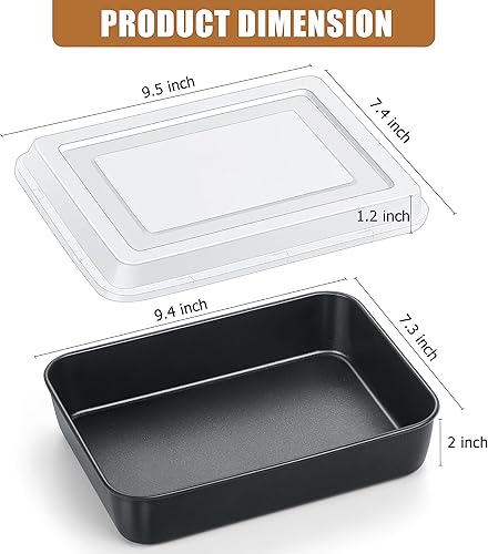 Miniatura 9 de E-far Molde para hornear con tapa, 9.75 x 12.5 x 2 pulgadas, moldes rectangulares antiadherentes con tapas, 2 bandejas para hornear y 2 tapas para