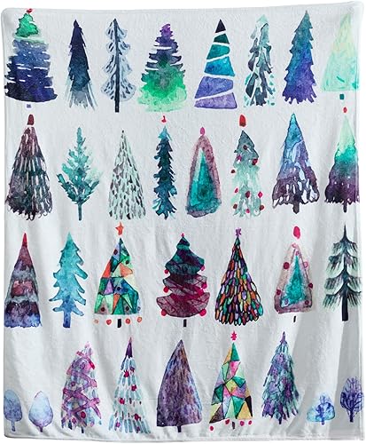 Miniatura 2 de Estmy Manta de acuarela para árbol de Navidad, 51 x 63 pulgadas, 280 GSM, suave y cálida, franela moderna y colorida de invierno verde vibrante,
