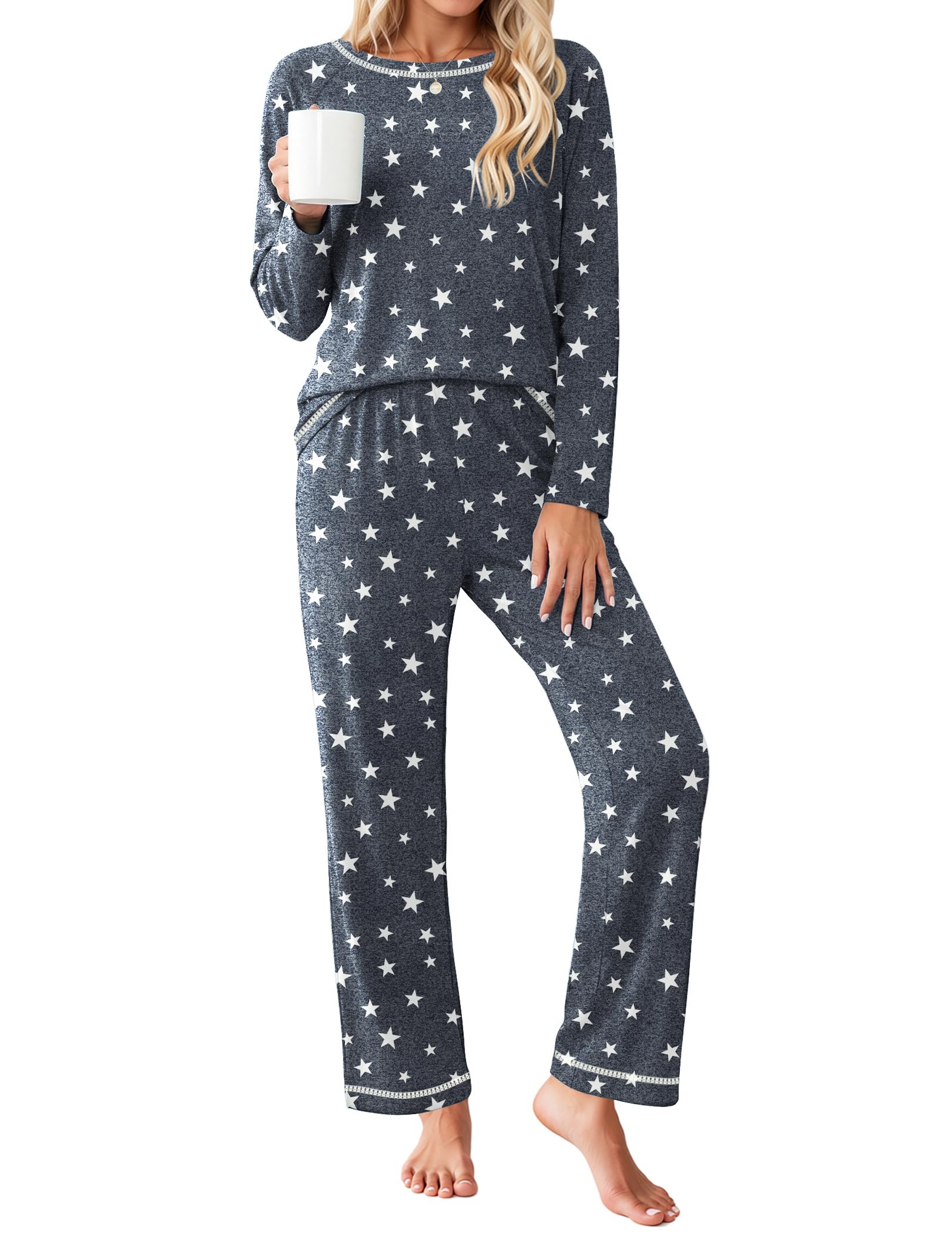 Women's Pajama Sets Long Sleeve Top and Pant Pjs Sets Soft Sleepwear 2 Piece Lounge Sets with Pockets S-XXL