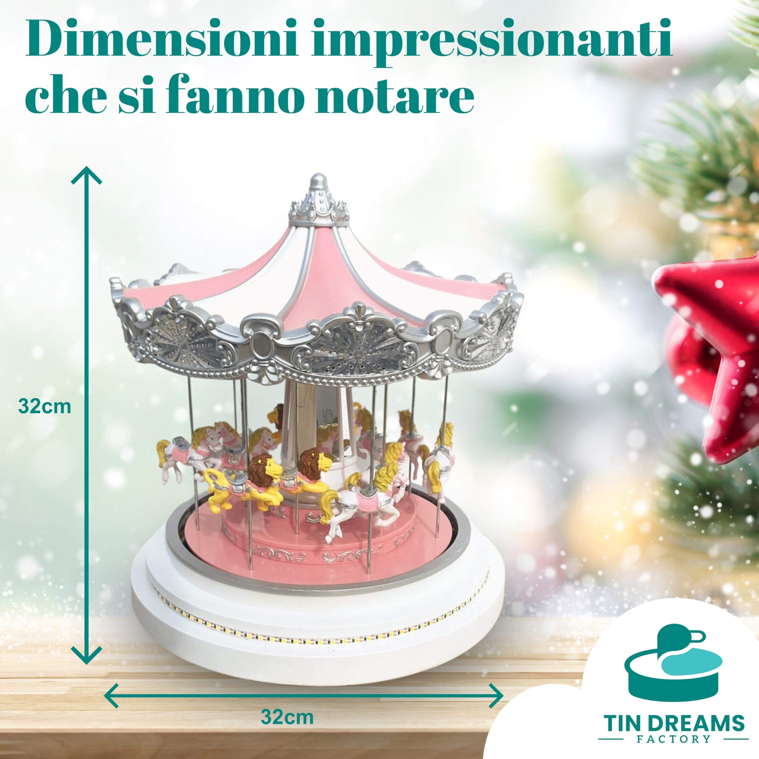 Tin Dreams| Giostra Natalizia Grande con Movimento, Musica e Luci LED| Giostrina Musicale| Villaggio di Natale, Casette, Borgo Miniatura, Scena Animata Illuminata| Addobbo Decorazioni Natalizie