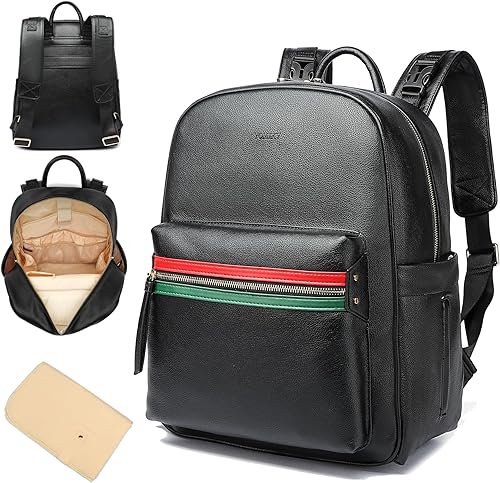 Mochila de cuero para pañales para mujer con múltiples bolsillos, compartimento para laptop y cambiador