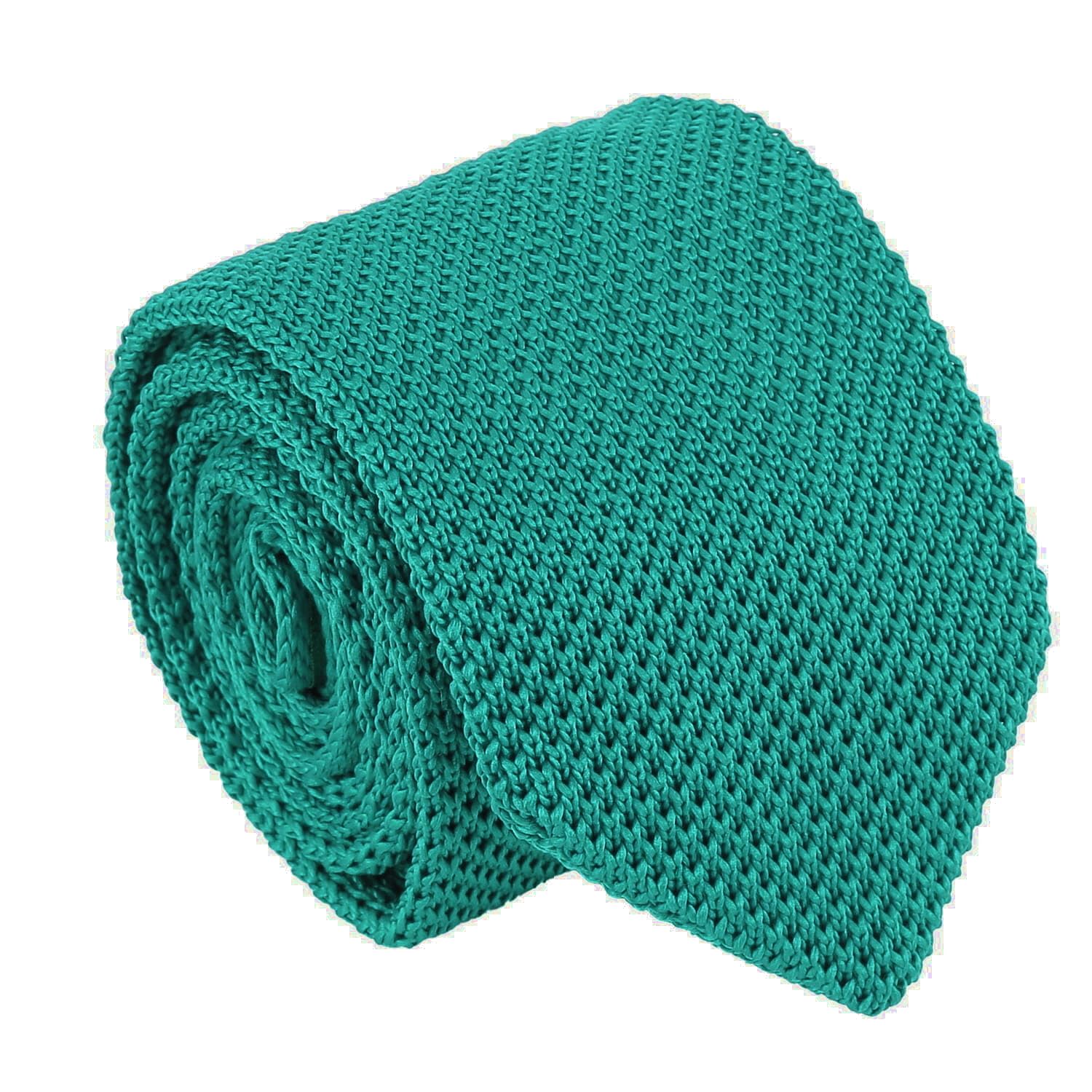 DQT Mens Plain Knitted Tie - 7cm Slim Width Knit Necktie - Wedding, Business & Formal - Teal