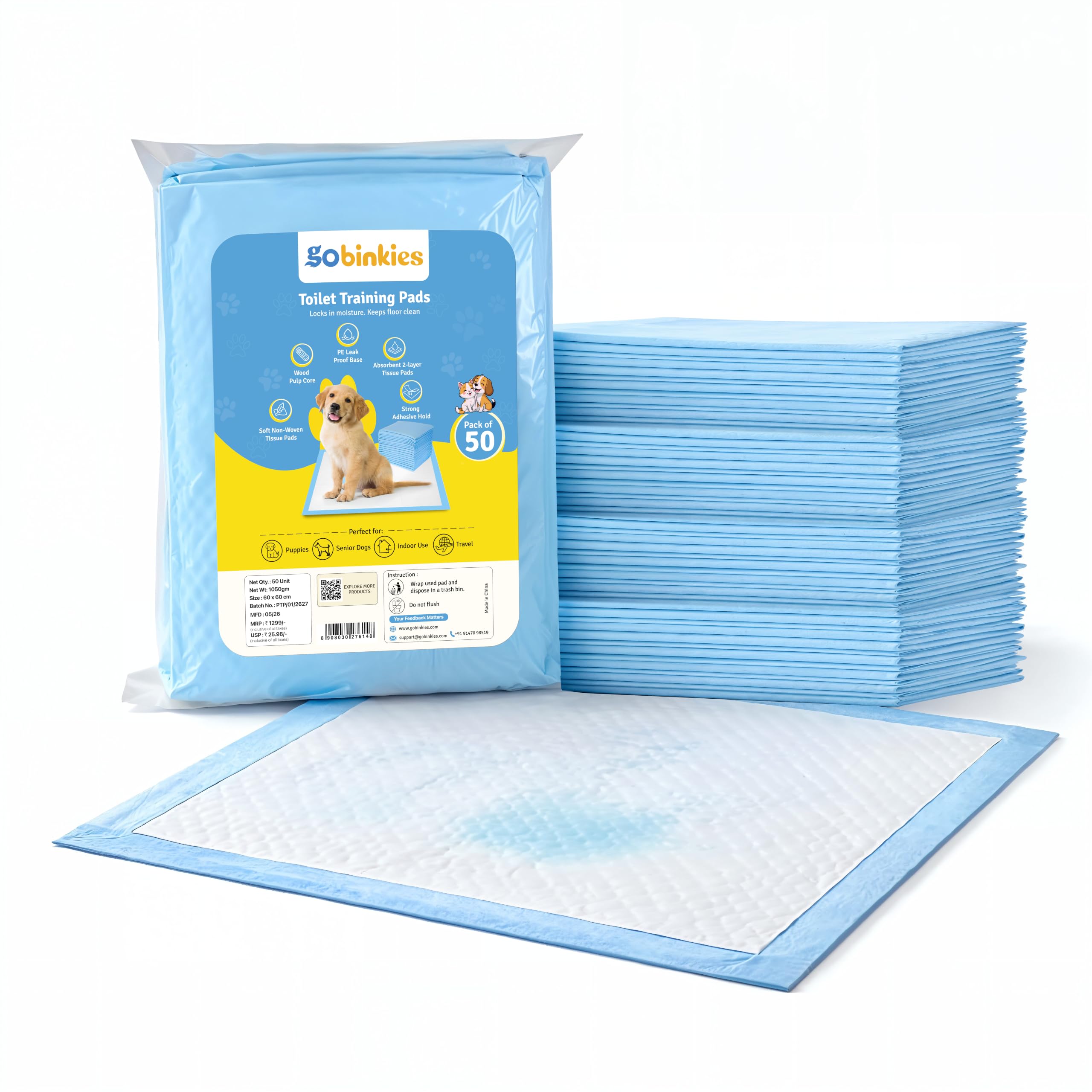 Pet Pee Training Pads for Dogs, Cats & Puppies, 5 Layer Leak-Proof, Large, Quick Dry, Super Absorbent, Odour Control, Non-Slip, Indoor Potty Training (Disposable 50 Pads, 60x60 cm)-image-11