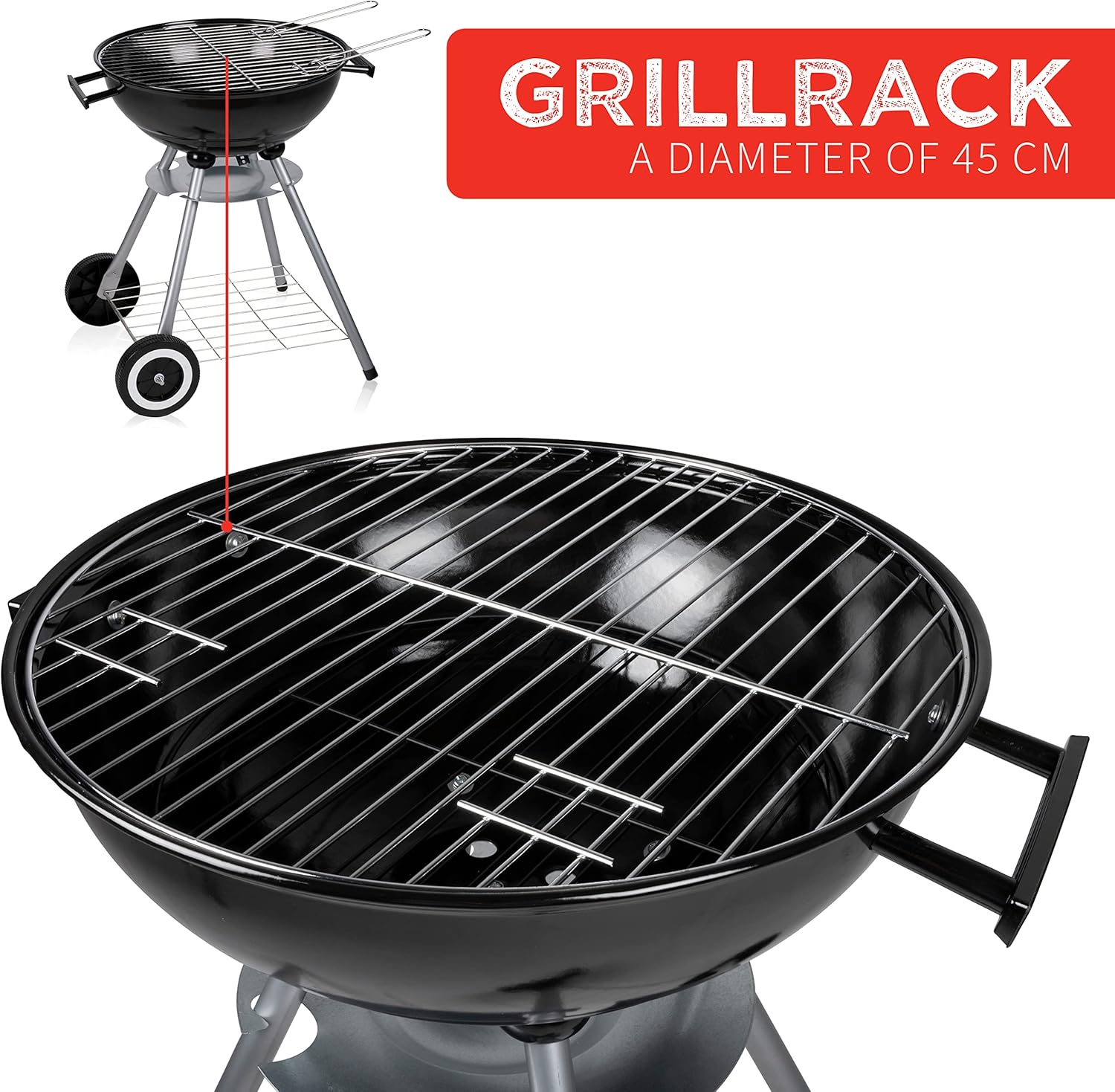 BAKAJI Barbecue Rotondo a Carbone Griglia 45 cm 2 Ruote con Coperchio e Ripiano Dappoggio Porta Oggetti BBQ Collection (Medio) BAKAJI Barbecue Rotondo a Carbone Griglia 45 cm 2 Ruote con Coperchio e Ripiano Dappoggio Porta Oggetti BBQ Collection (Medio)